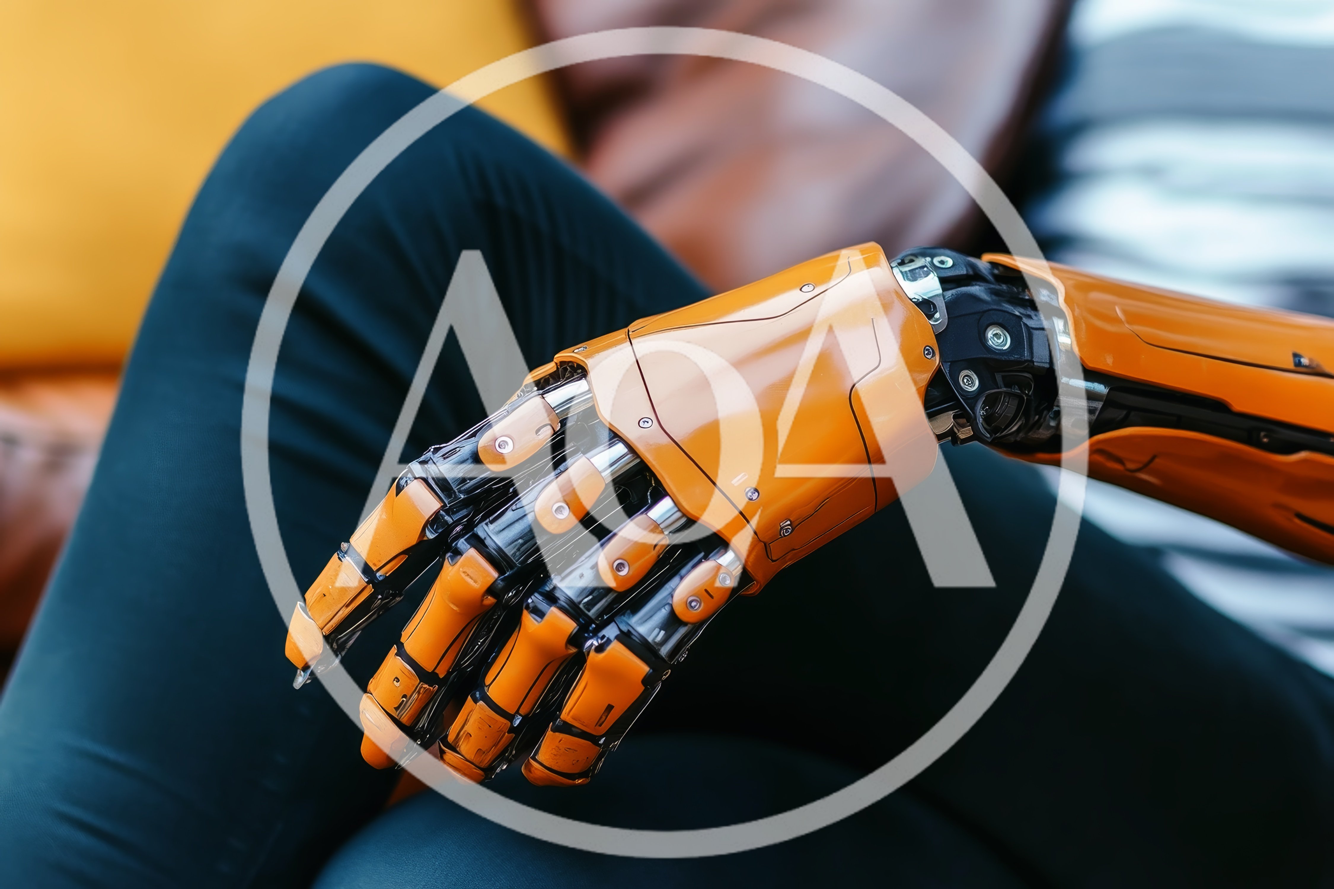Close Up Of A Futuristic Orange Robotic Hand