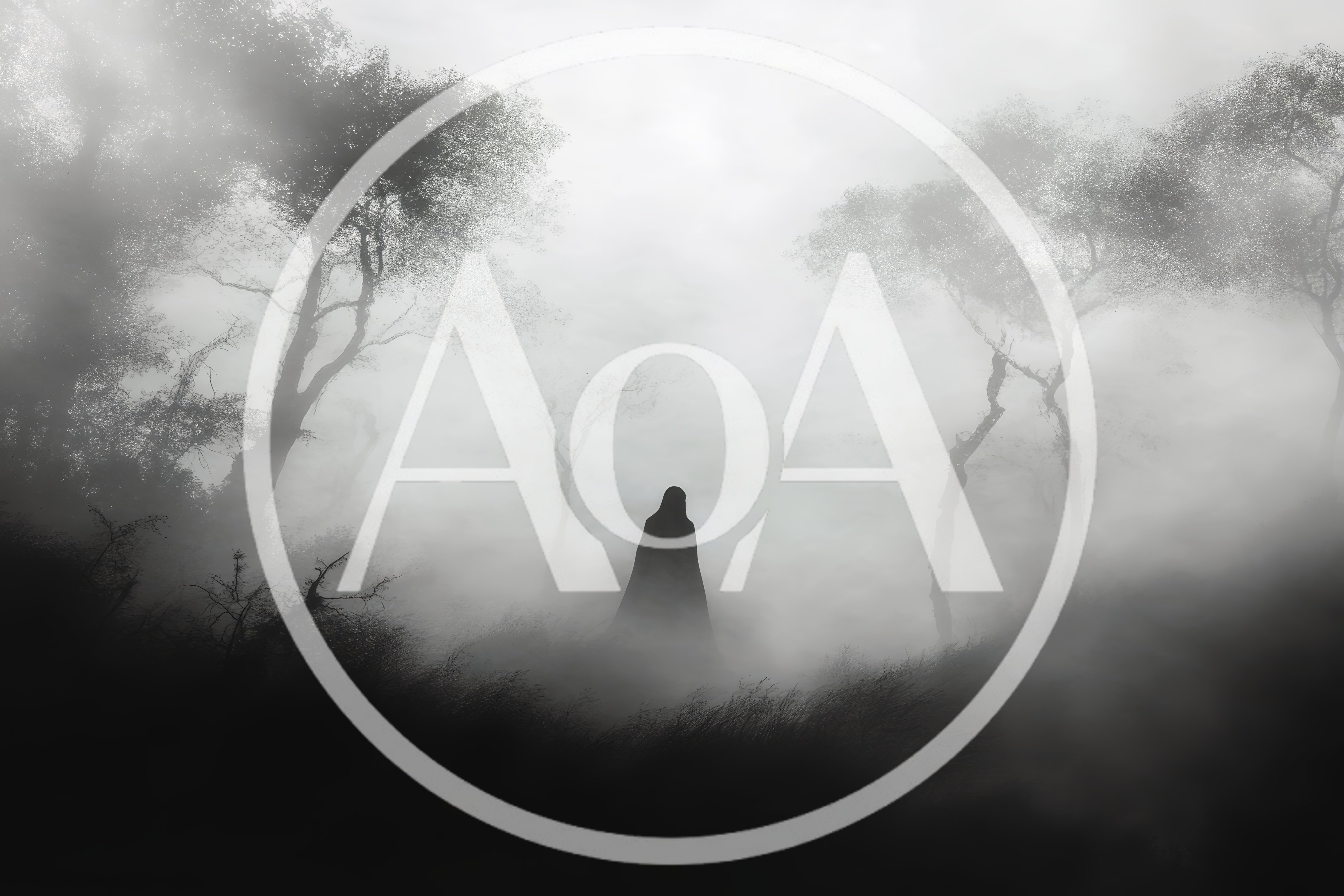 Mysterious Cloaked Figure Standing In A Foggy Forest