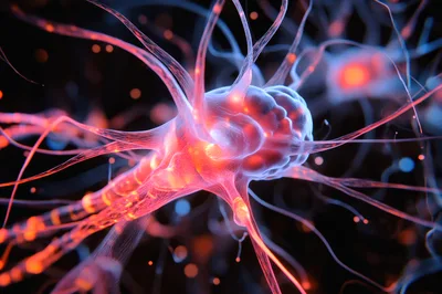 3D Render Of Glowing Biological Neurons In Neural Network