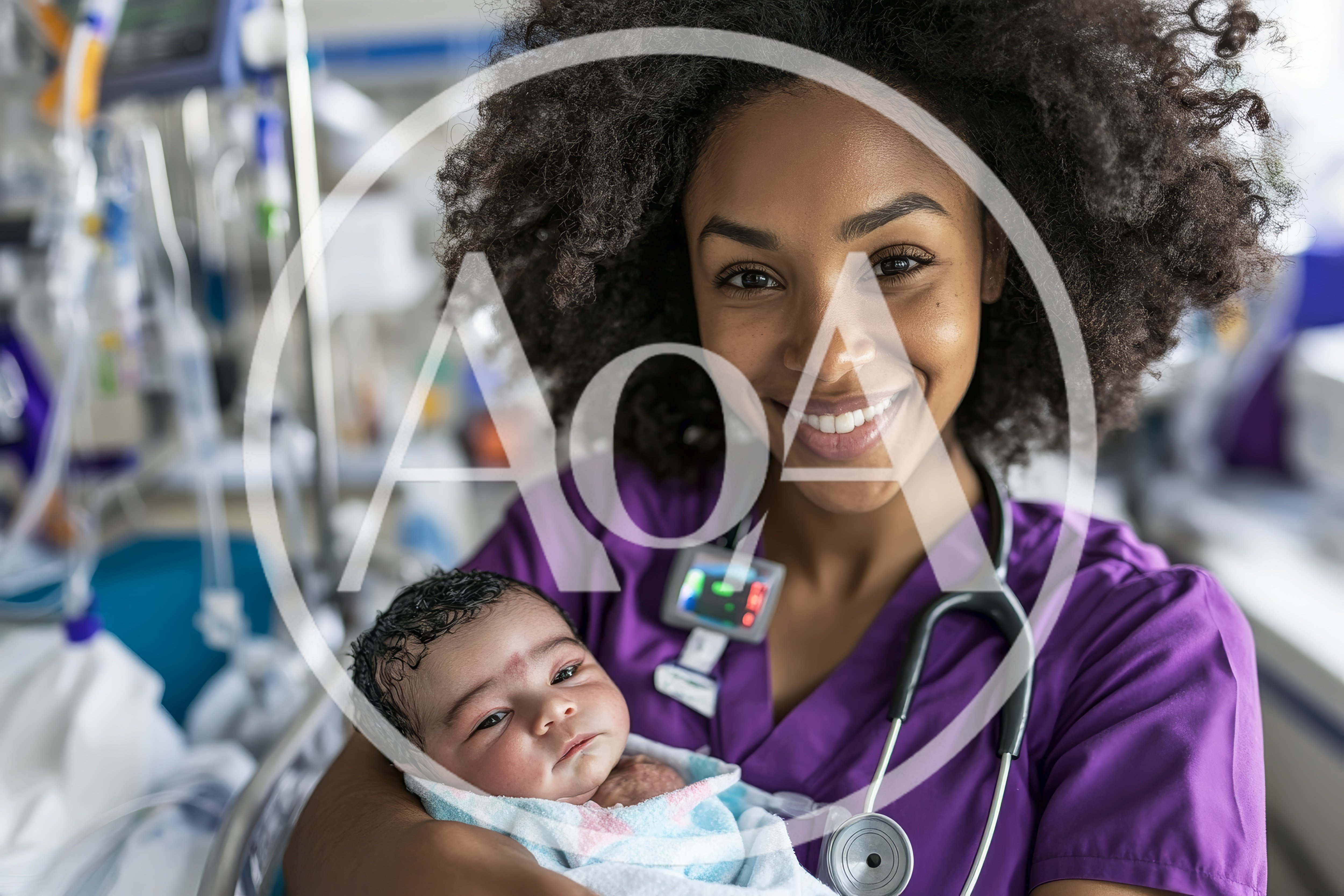 Smiling Nurse Holding Newborn Baby In Hospital