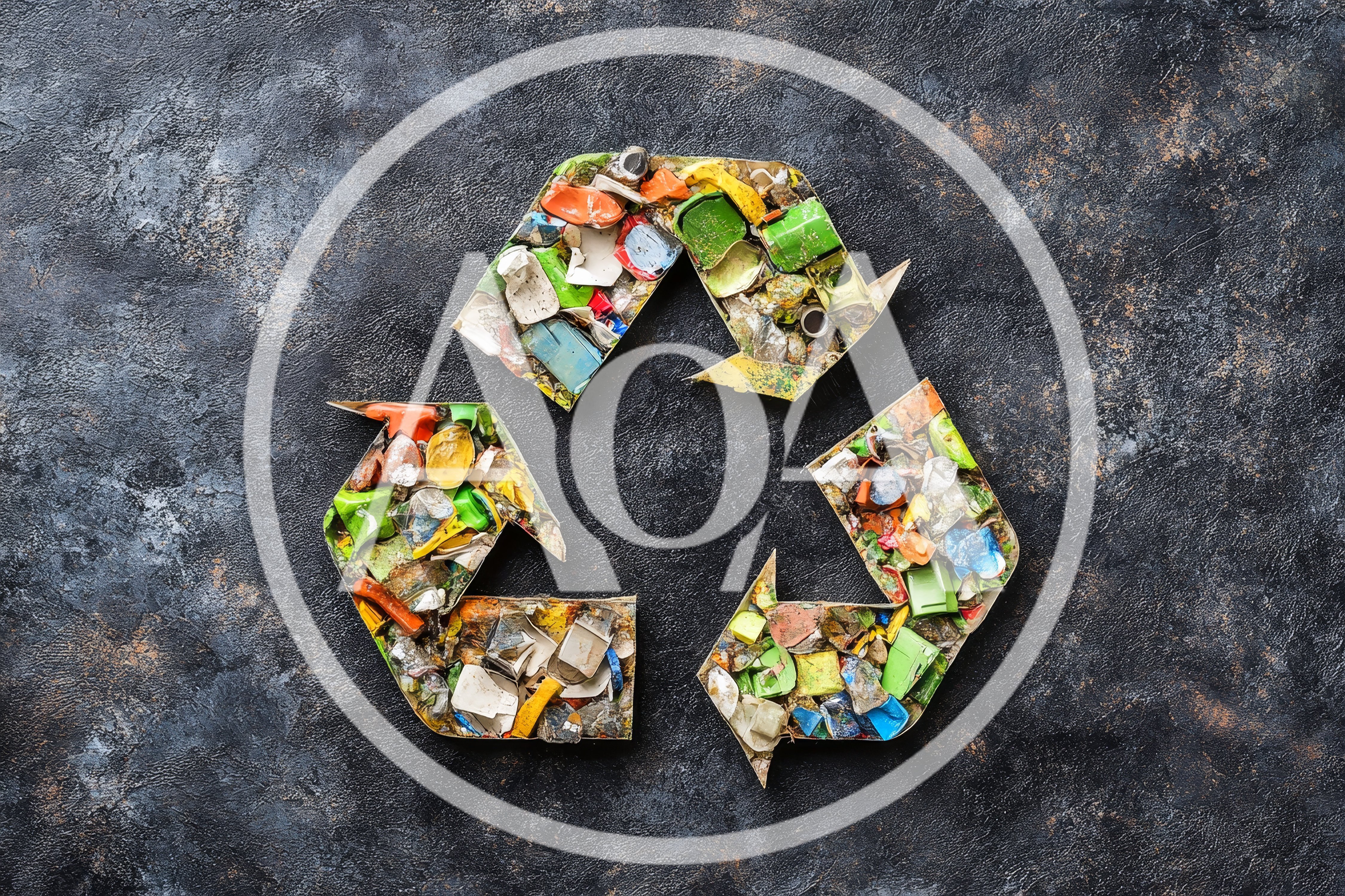 Recycling Symbol Made From Assorted Plastic Waste