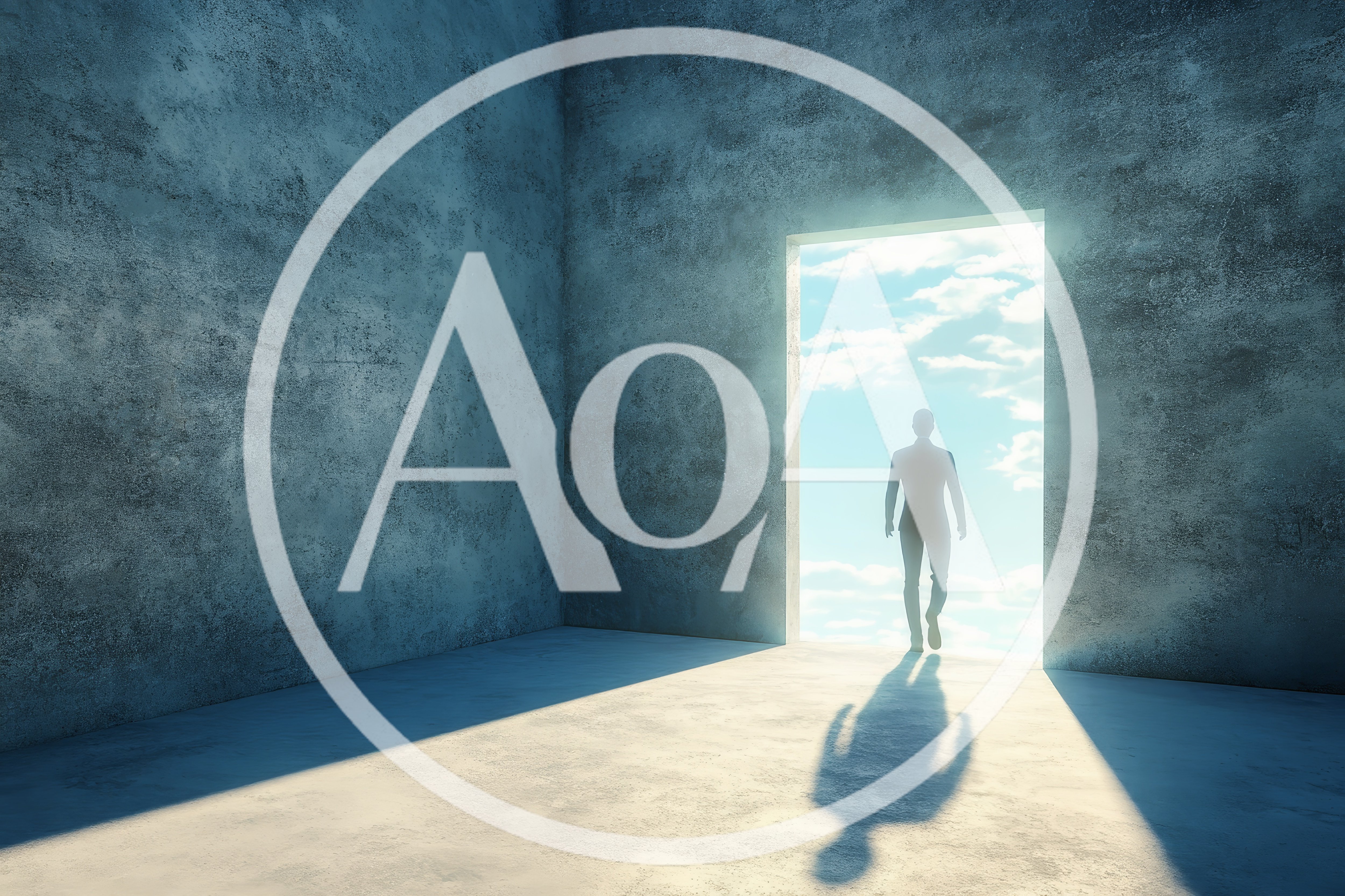 Silhouette Of A Businessman Walking Through A Bright Doorway