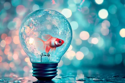 Goldfish Swimming Inside A Glass Light Bulb