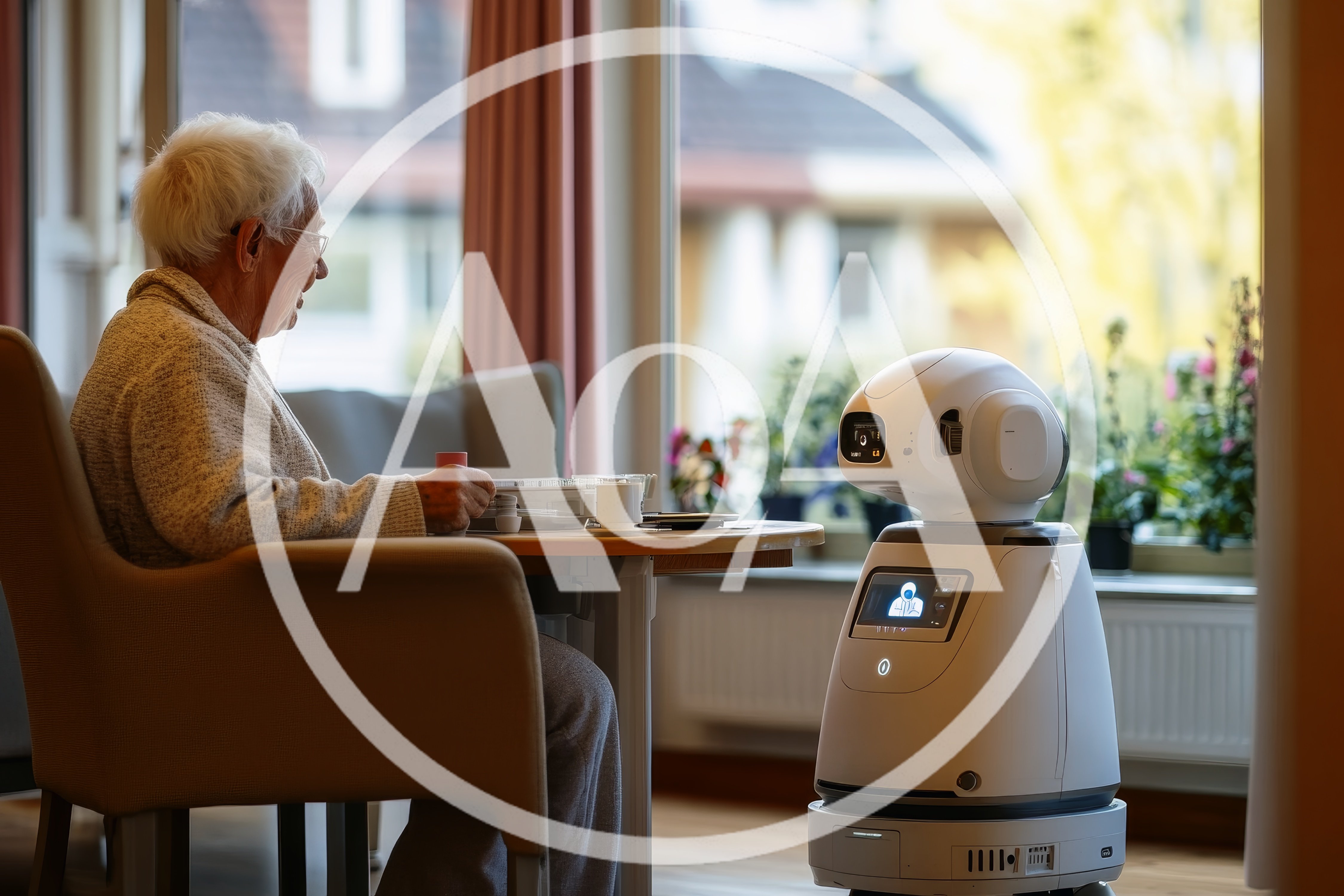 Elderly Woman Interacting With Service Robot At Home