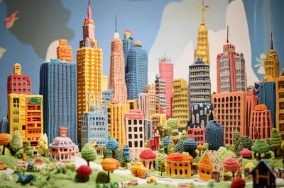 Handmade Knitted Miniature Cityscape Diorama