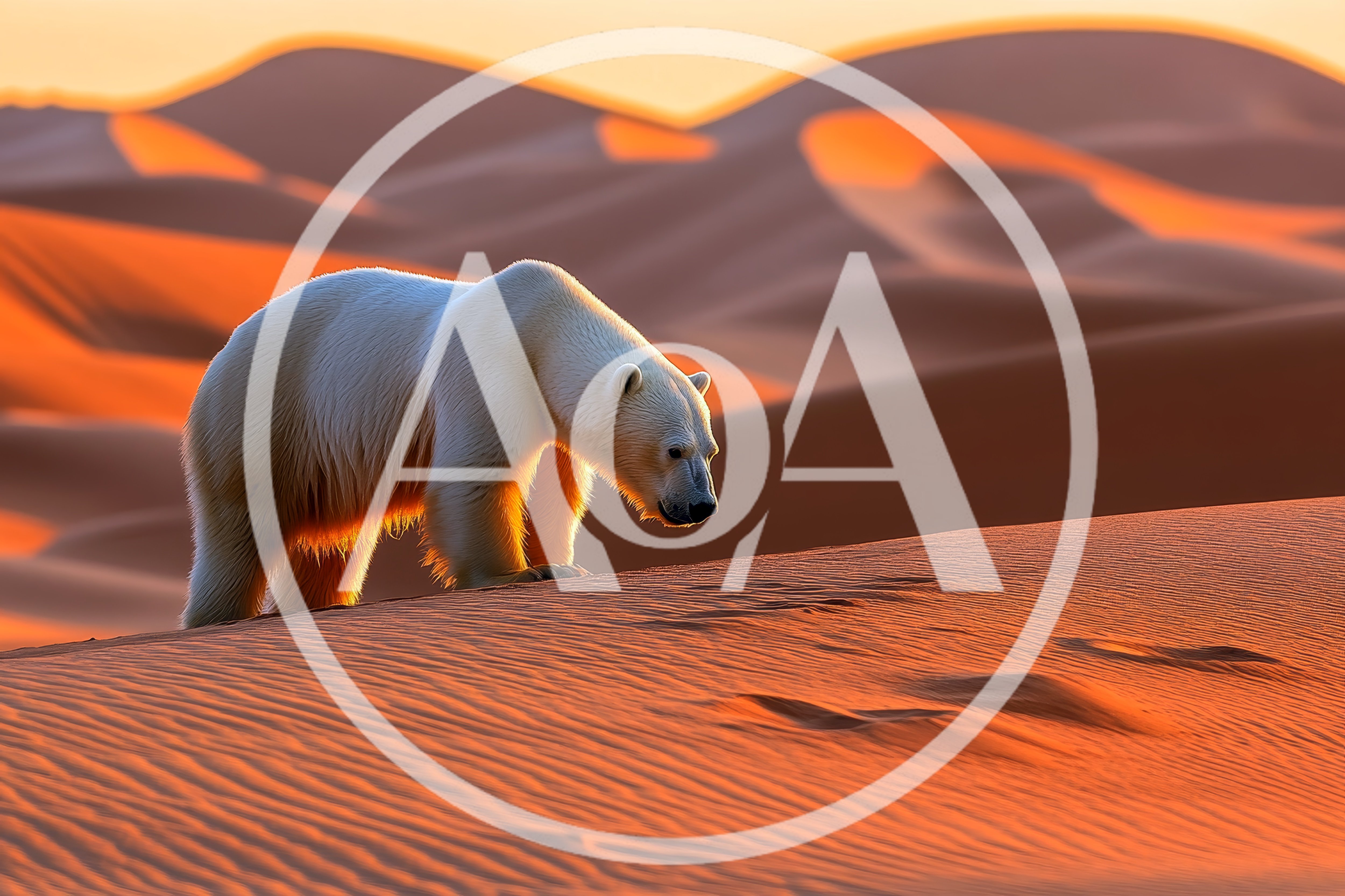 Polar Bear Walking Across A Vast Desert Landscape