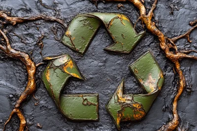 Recycle Symbol With Gold Roots On Dark Texture