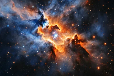 Stunning Cosmic Nebula With Glowing Stars And Gas Clouds