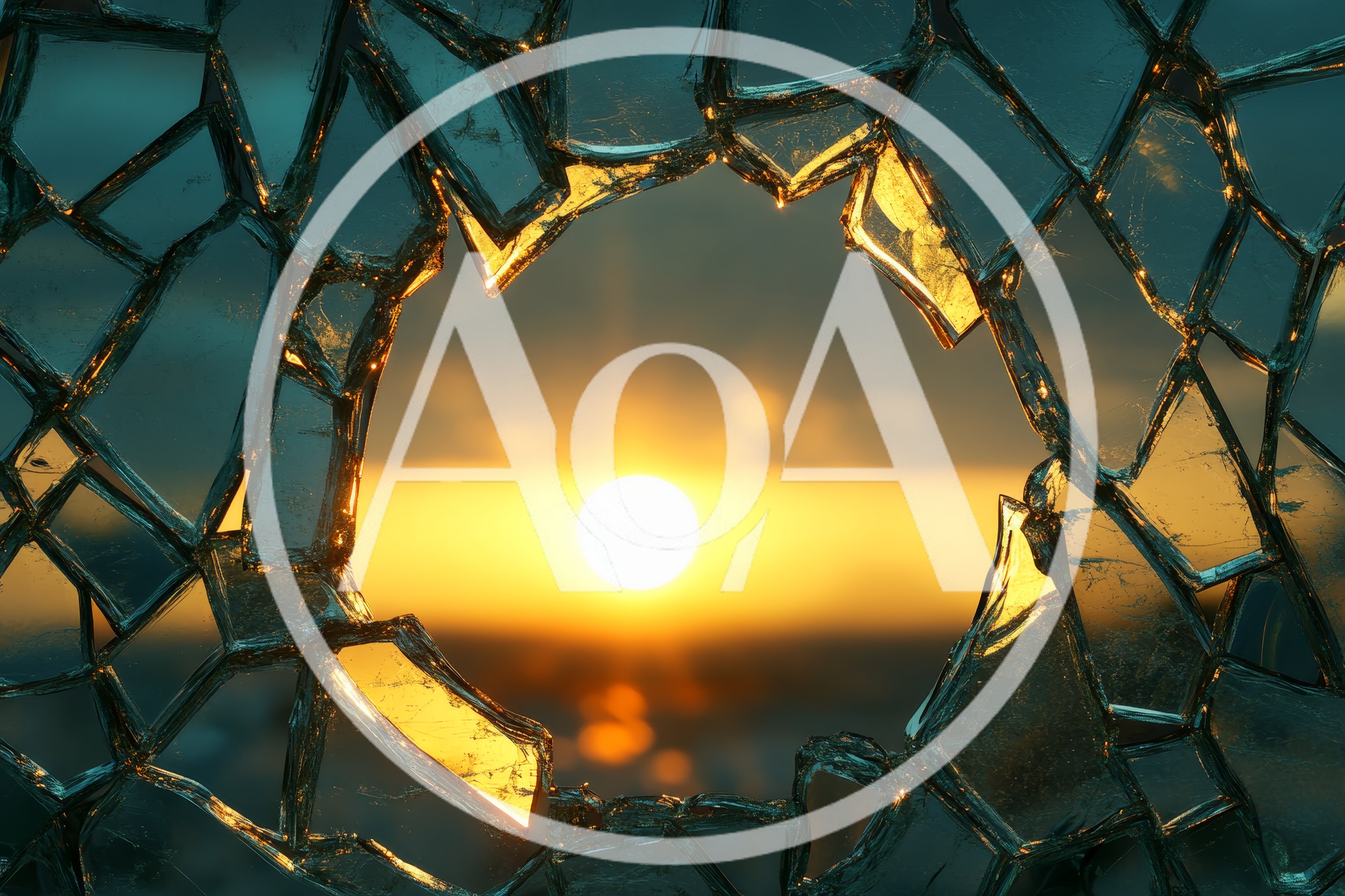 Sunset View Through A Shattered Glass Window