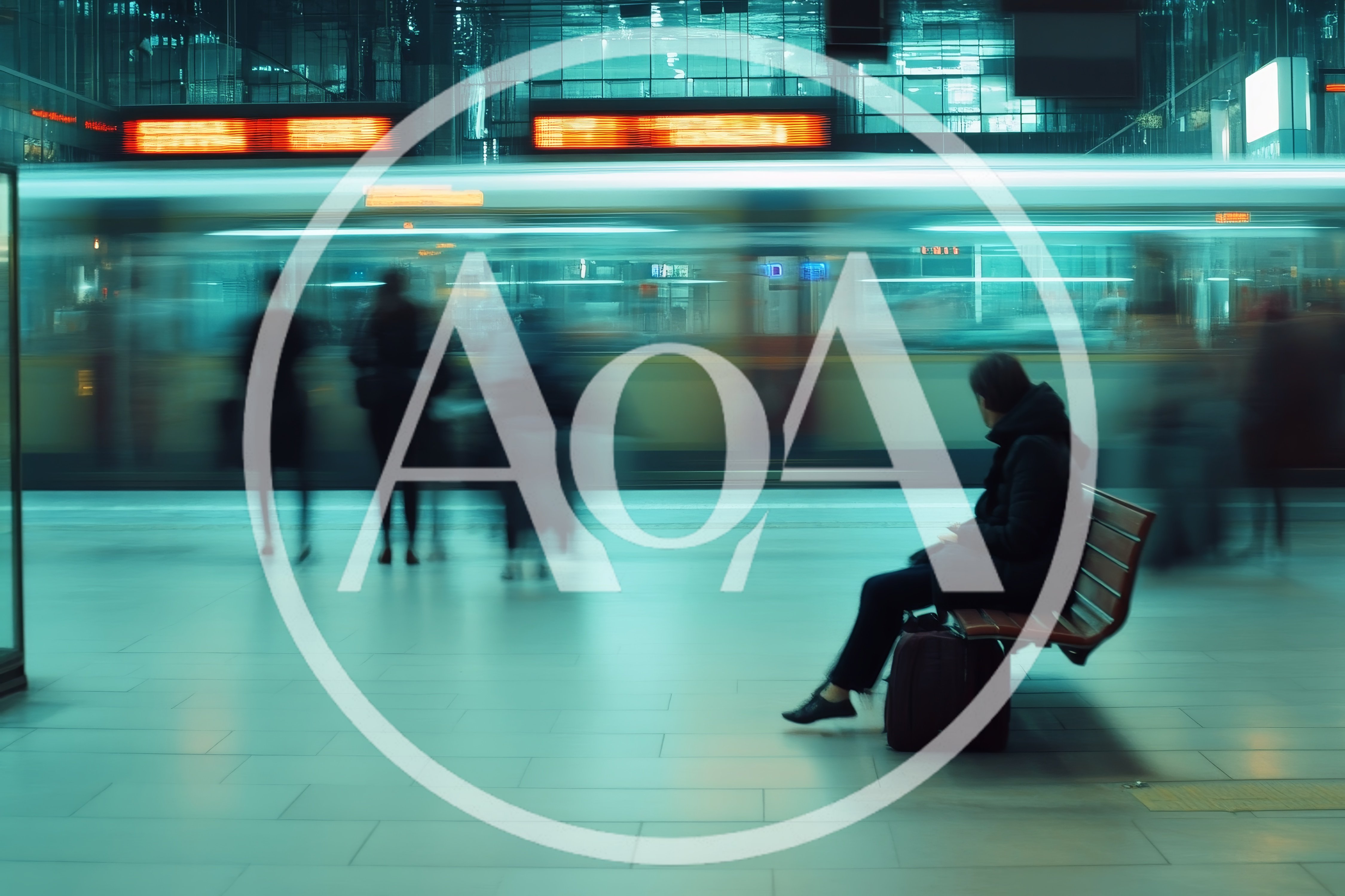 Commuter Sitting On Bench At Busy Train Station