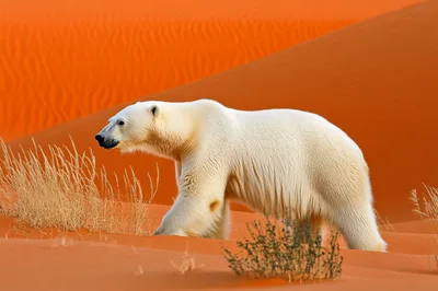 Polar Bear Walking Through A Desert Sand Dune