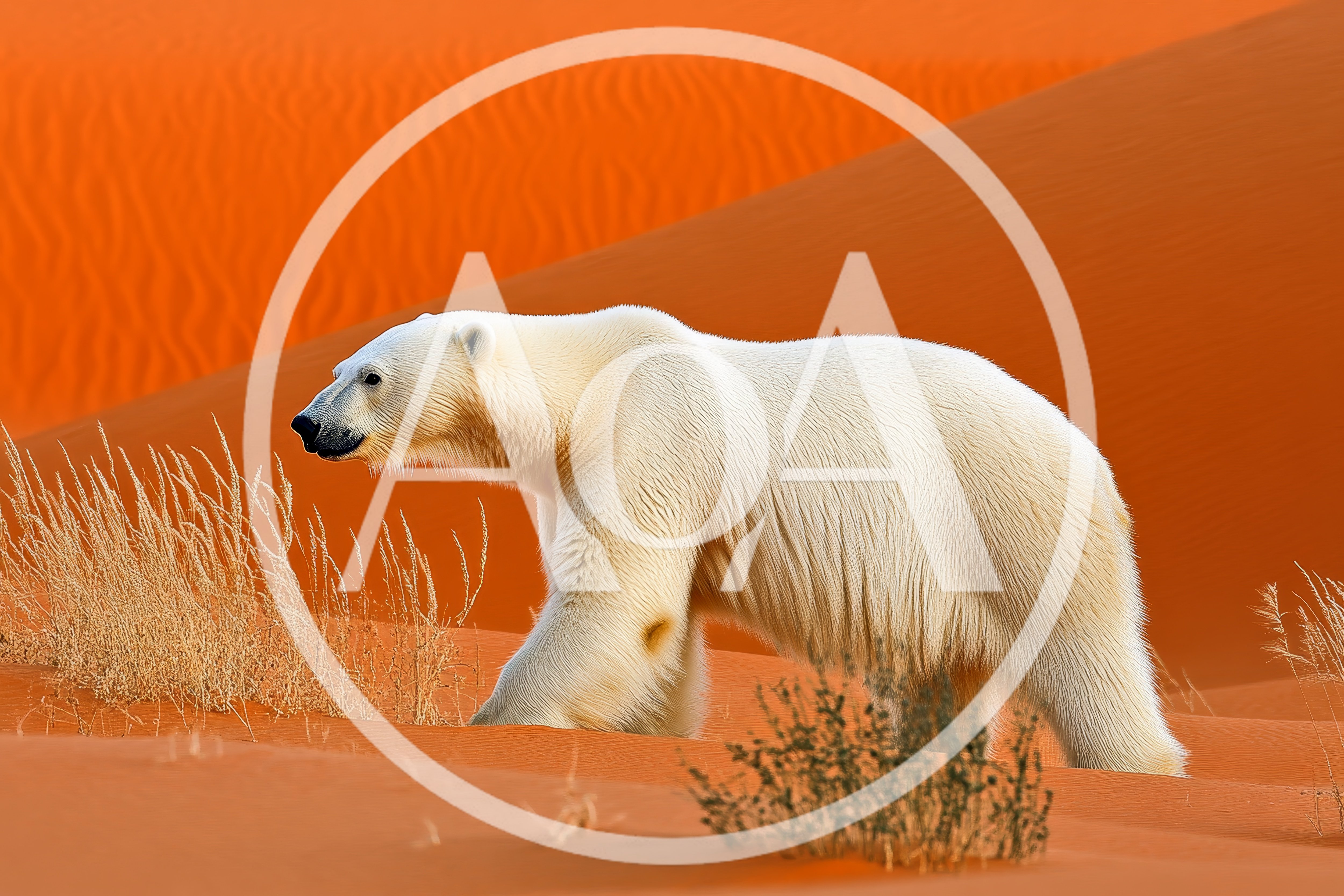 Polar Bear Walking Through A Desert Sand Dune