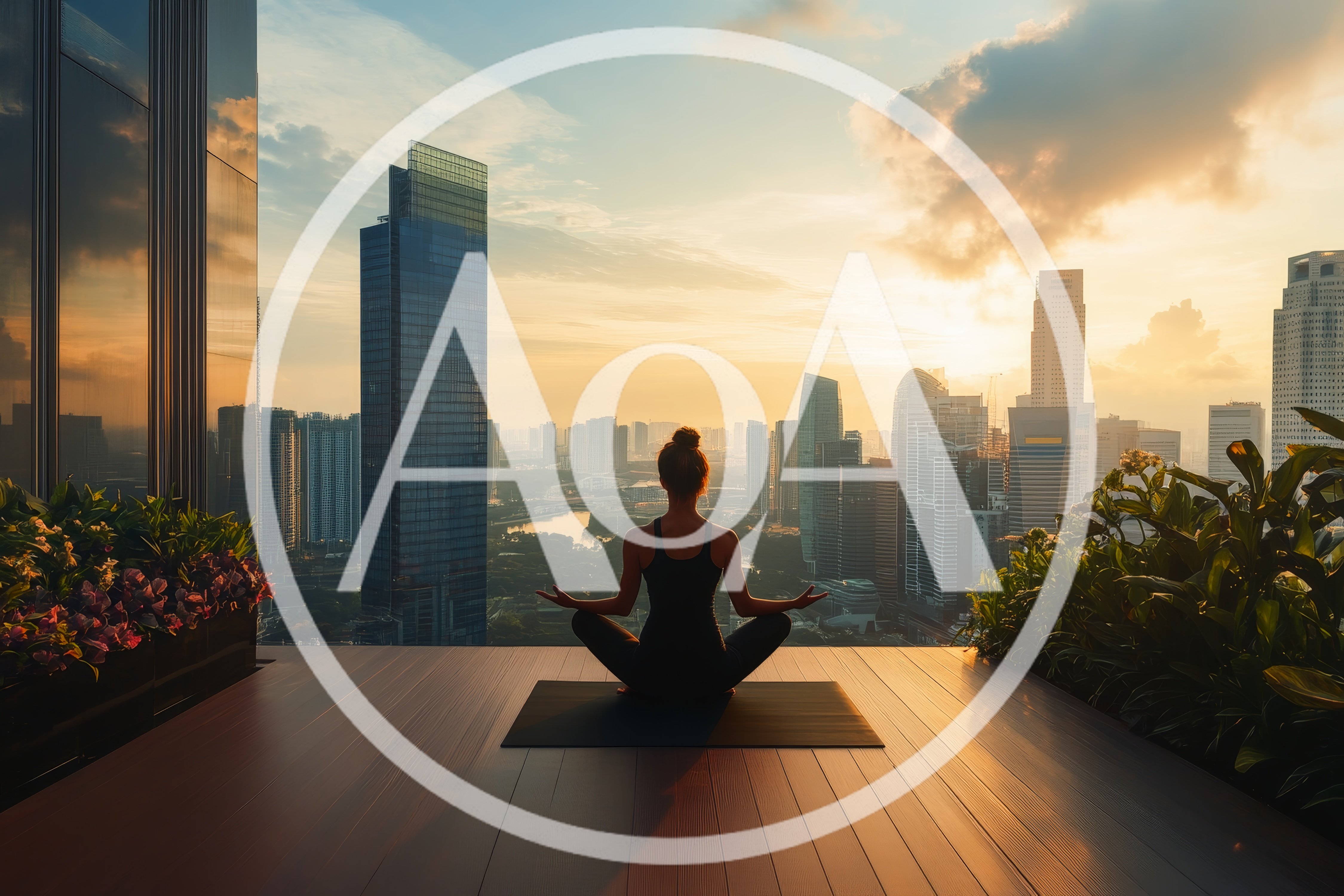 Woman Practicing Yoga On A Rooftop At Sunset
