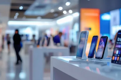 Smartphones Displayed On Retail Store Counter