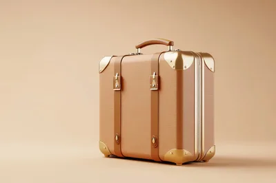 Vintage Style Beige Leather Suitcase On Solid Background