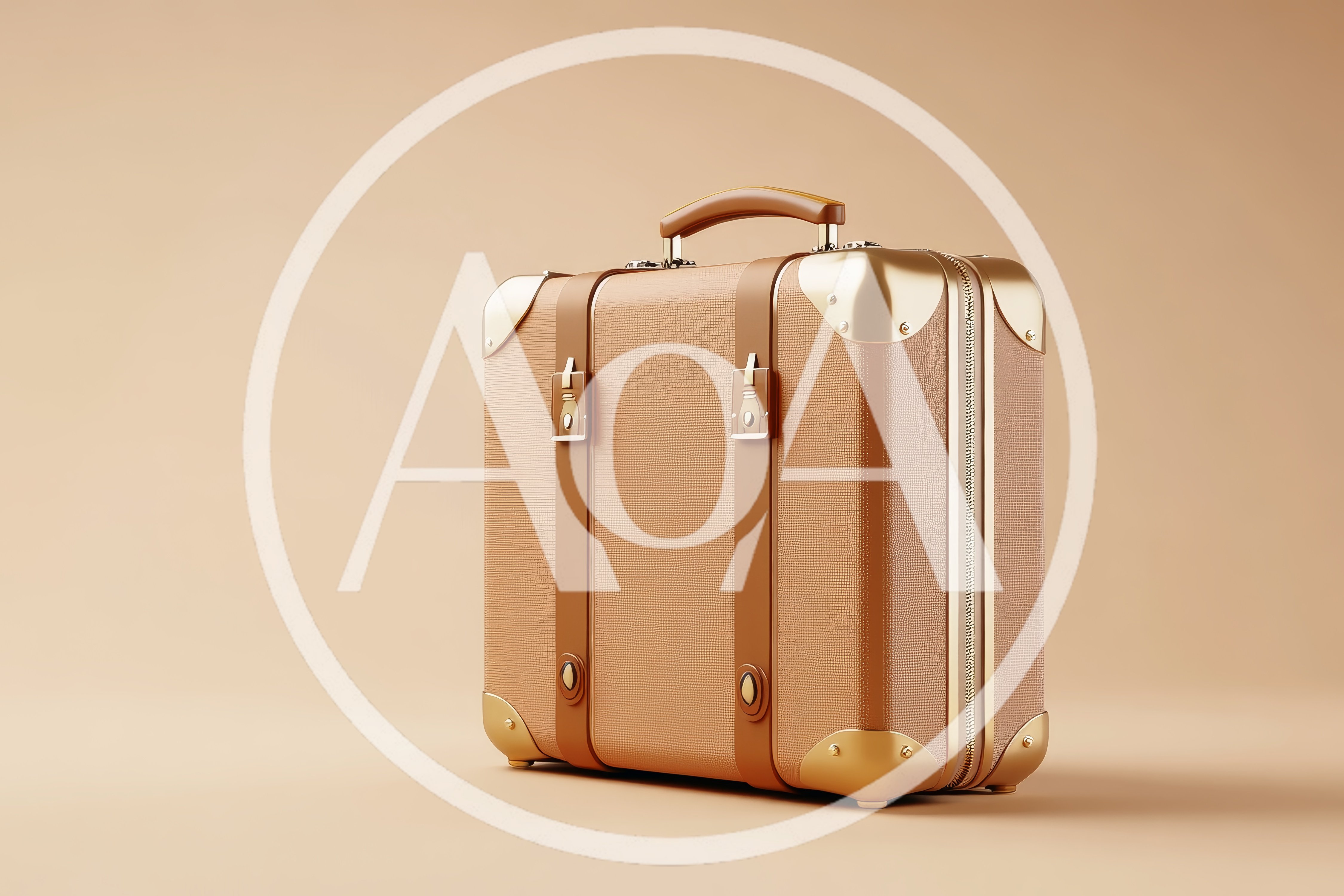 Vintage Style Beige Leather Suitcase On Solid Background
