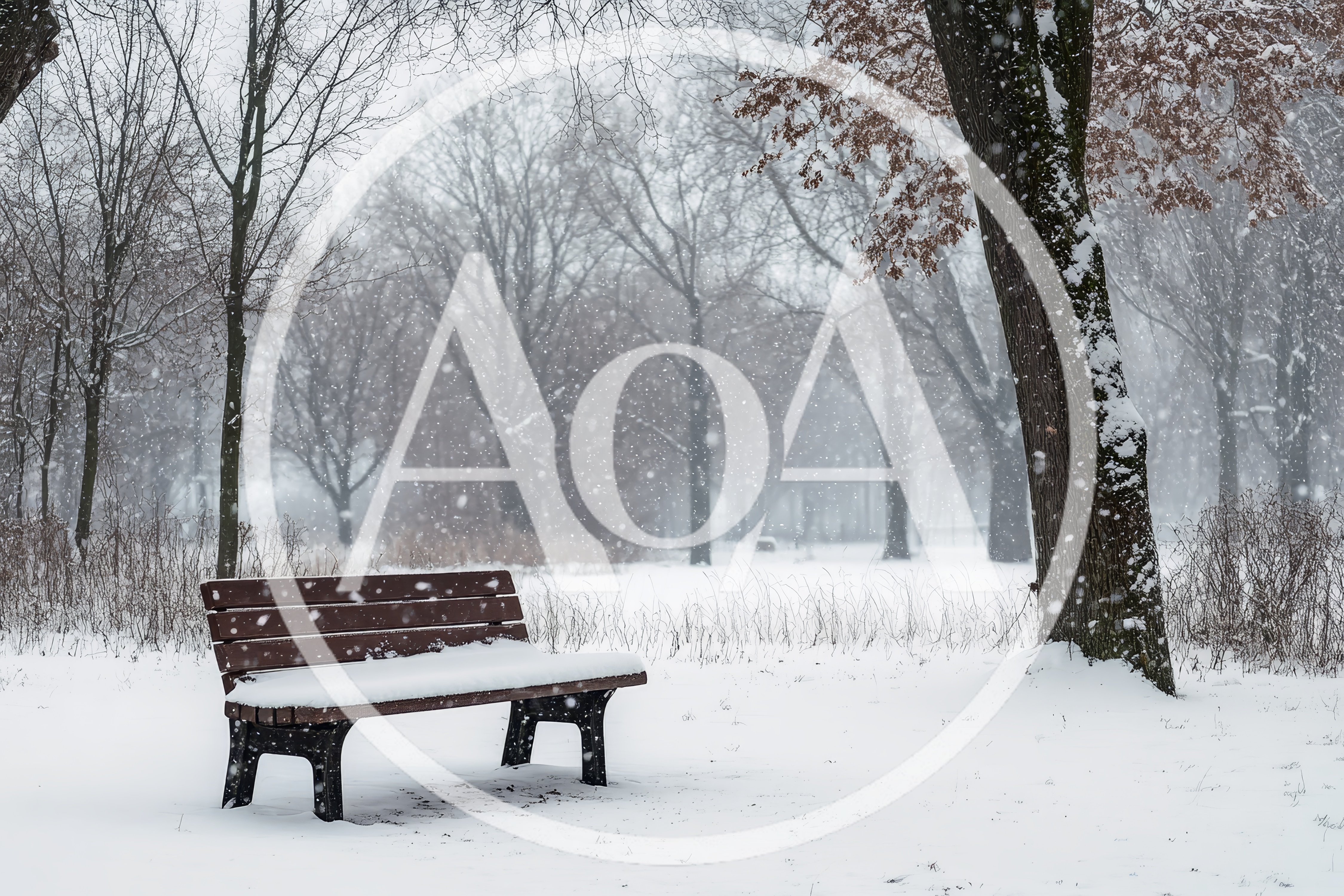 Empty Wooden Bench In A Snowy Winter Park