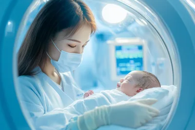 Neonatal Nurse Caring For Newborn In Hospital Incubator