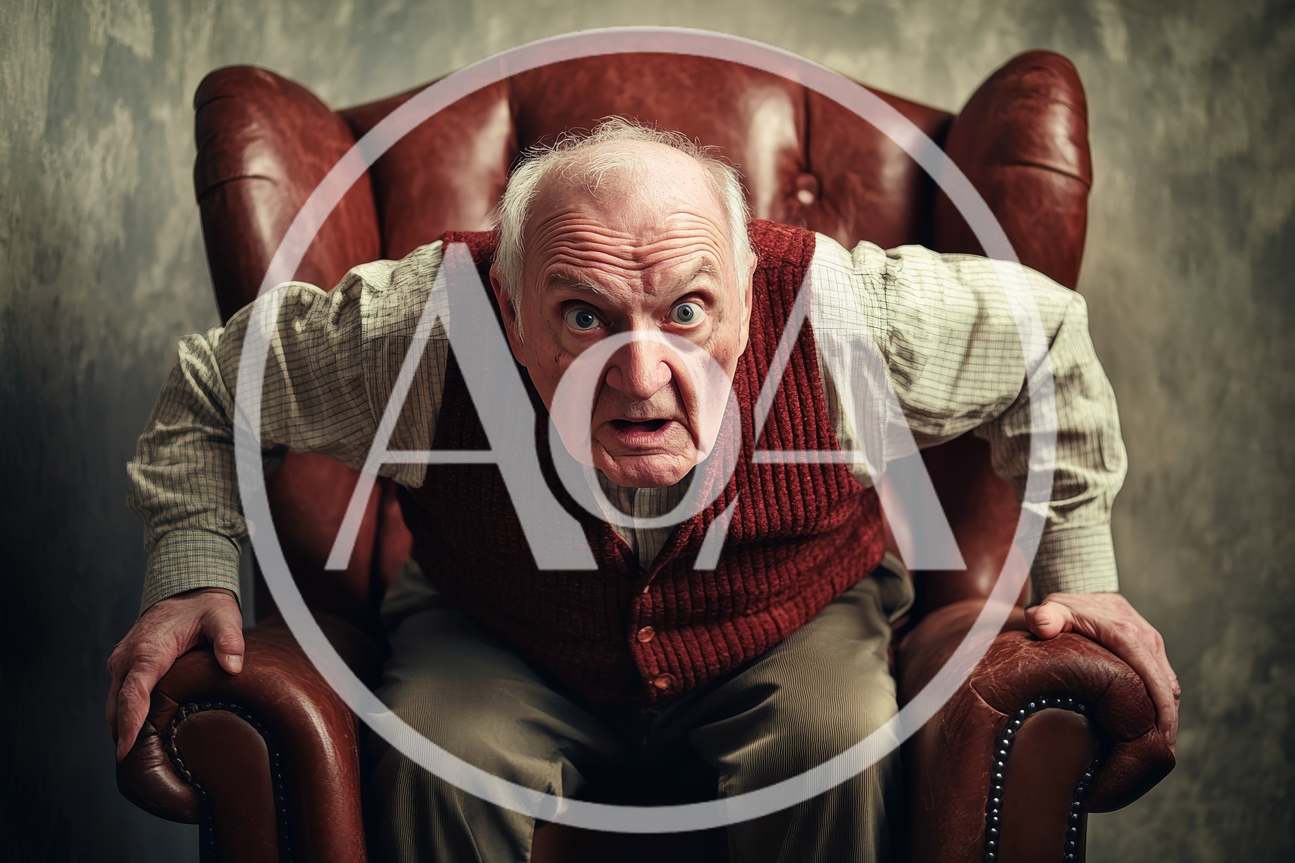 Elderly Man Leaning Forward In Leather Armchair