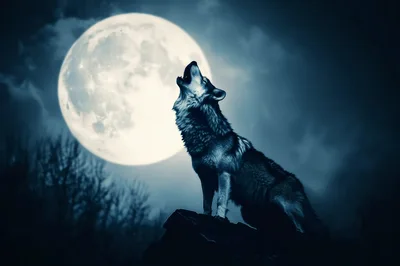 Wolf Howling At A Full Moon