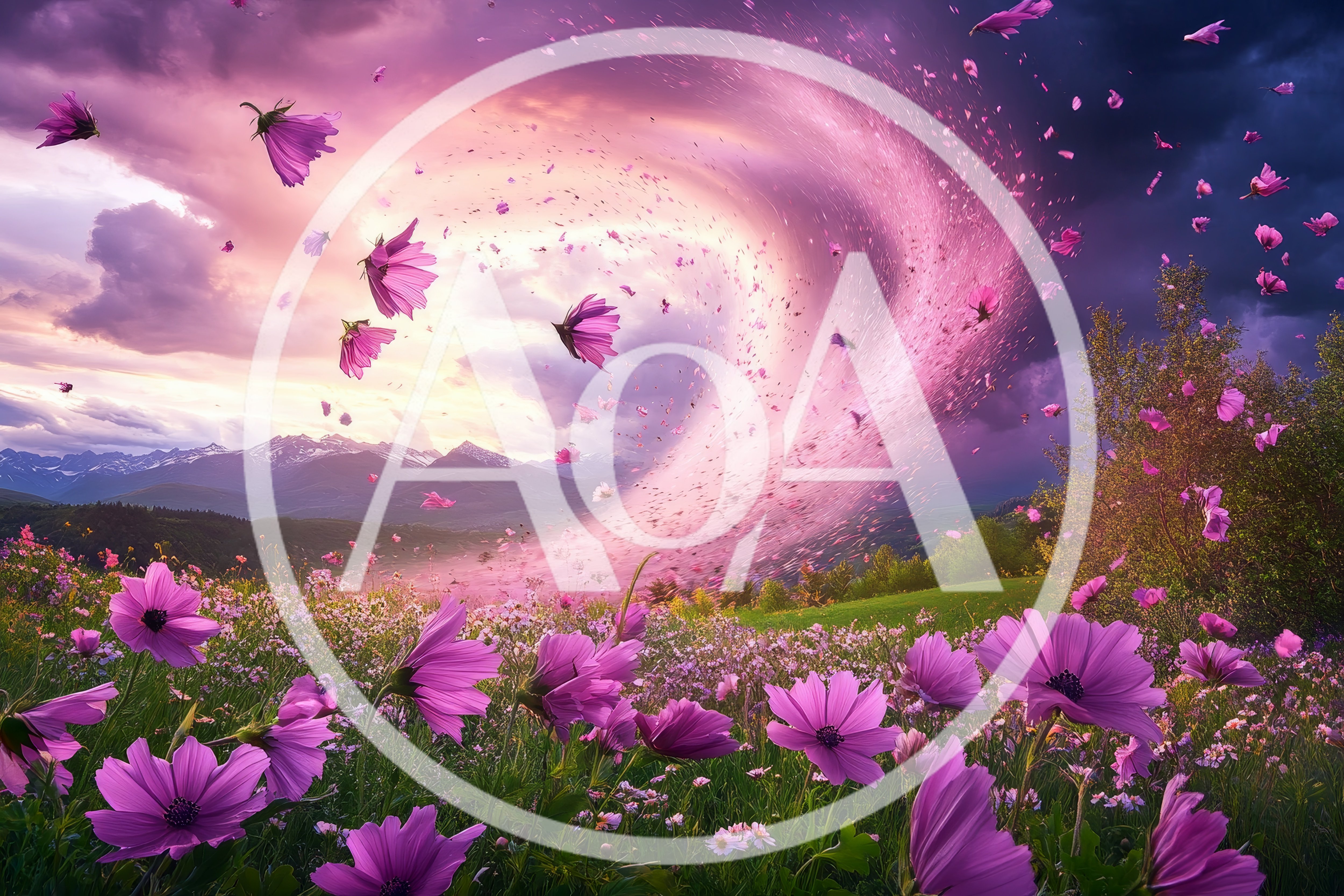 Surreal Landscape With Pink Flower Petal Vortex