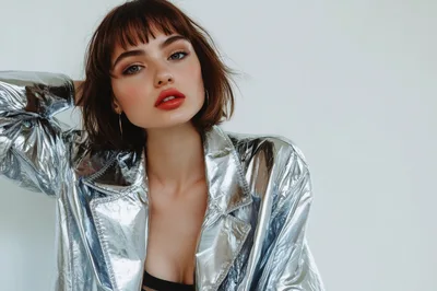 Fashion Portrait Of A Woman In A Metallic Jacket