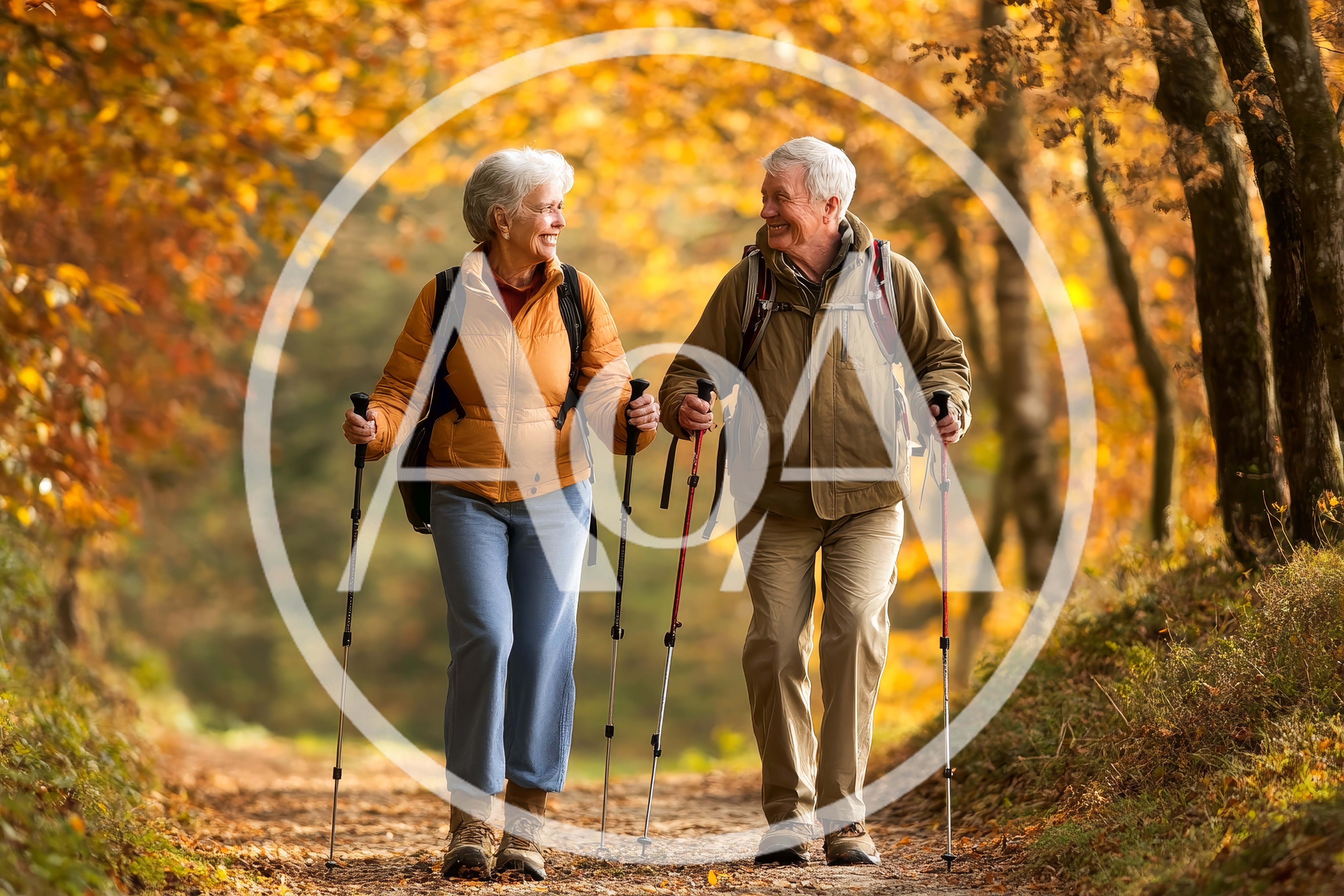 Senior Couple Hiking Together in Autumn Forest
