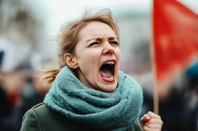 Young Woman Shouting Passionately During A Public Protest
