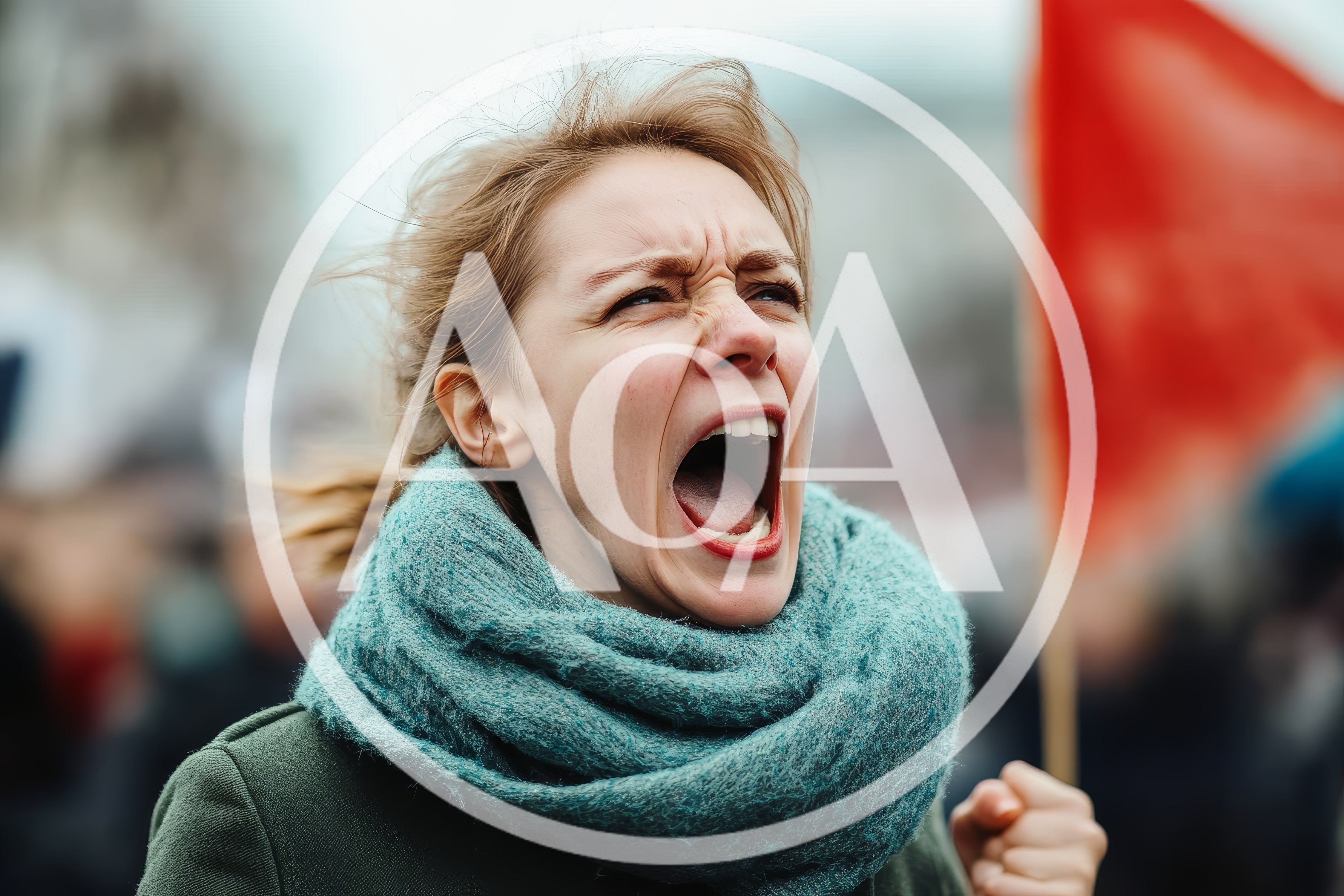 Young Woman Shouting Passionately During A Public Protest