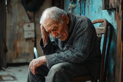 Elderly Man Sitting Alone In A State Of Despair