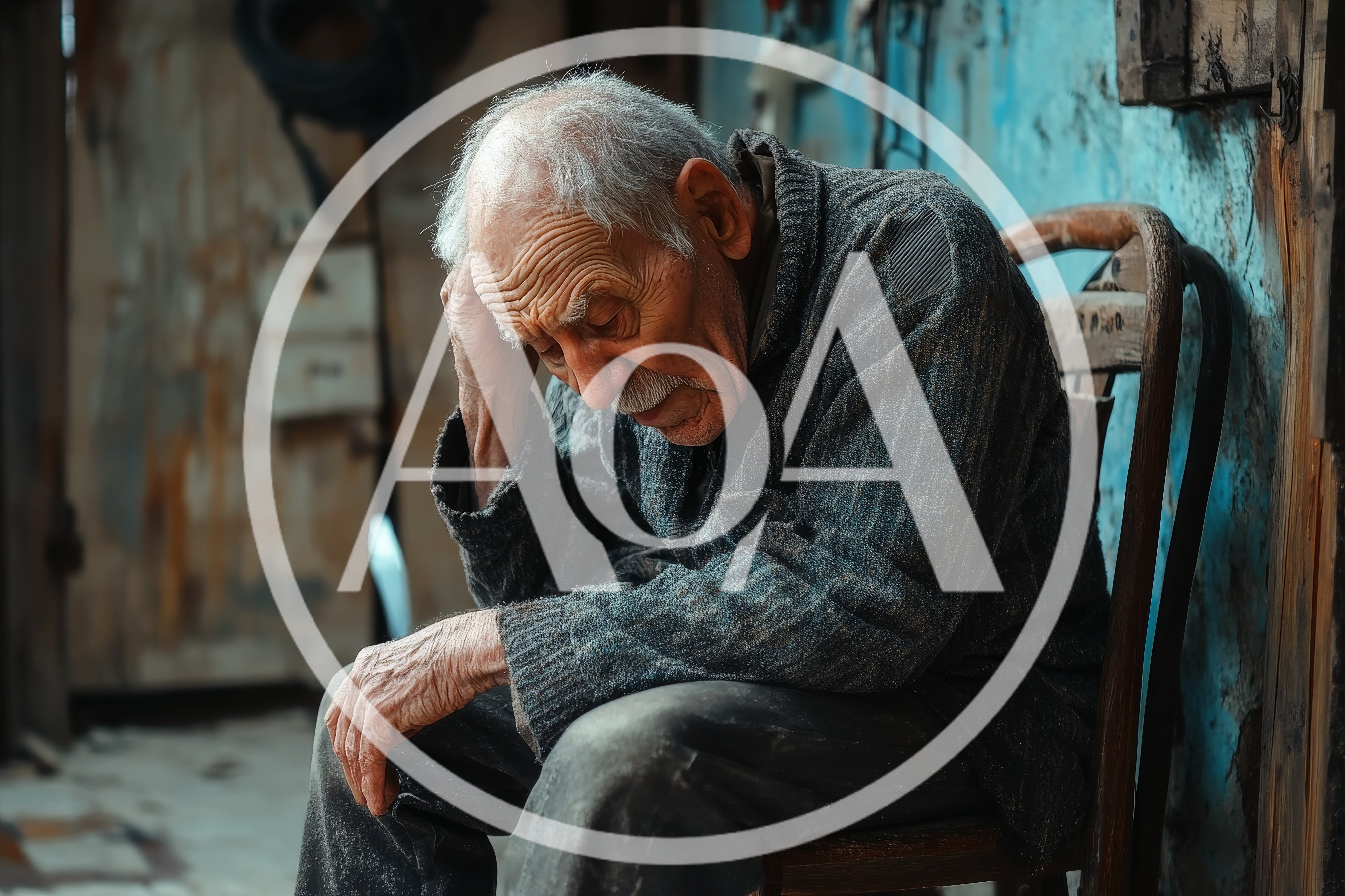 Elderly Man Sitting Alone In A State Of Despair