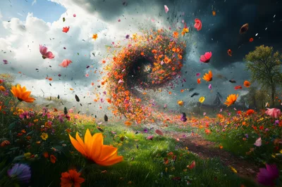 Surreal Tornado Of Colorful Wildflowers In A Meadow