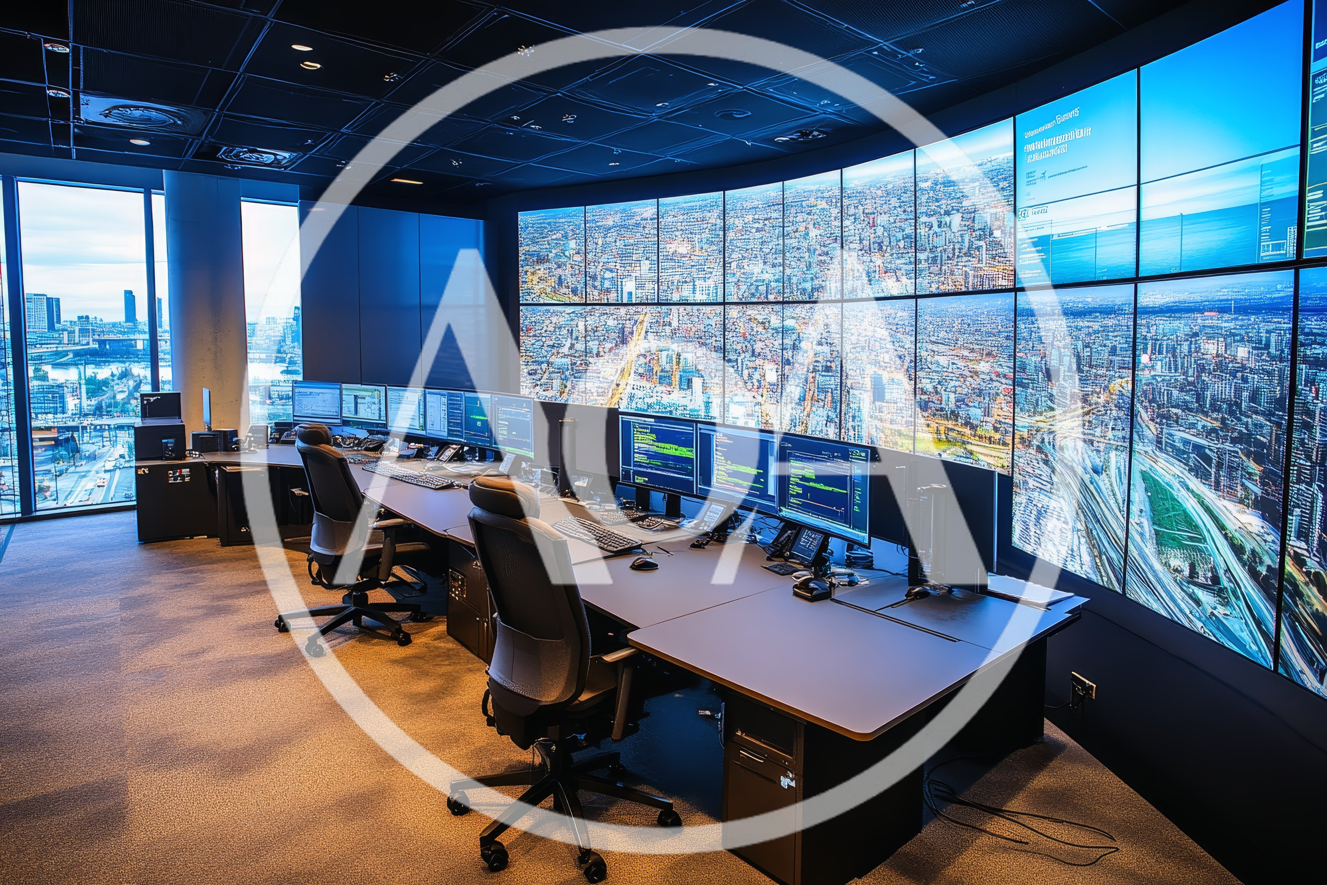 Modern Security Operations Center With Large Digital Wall