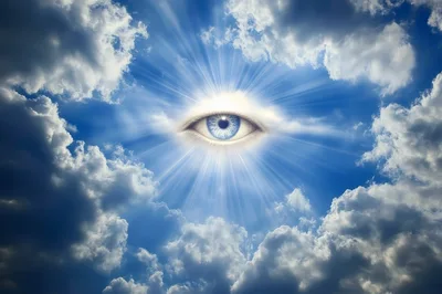 Surreal Human Eye Floating Within A Radiant Sunlit Sky