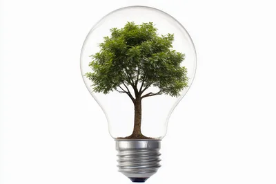 Green Tree Growing Inside A Clear Light Bulb