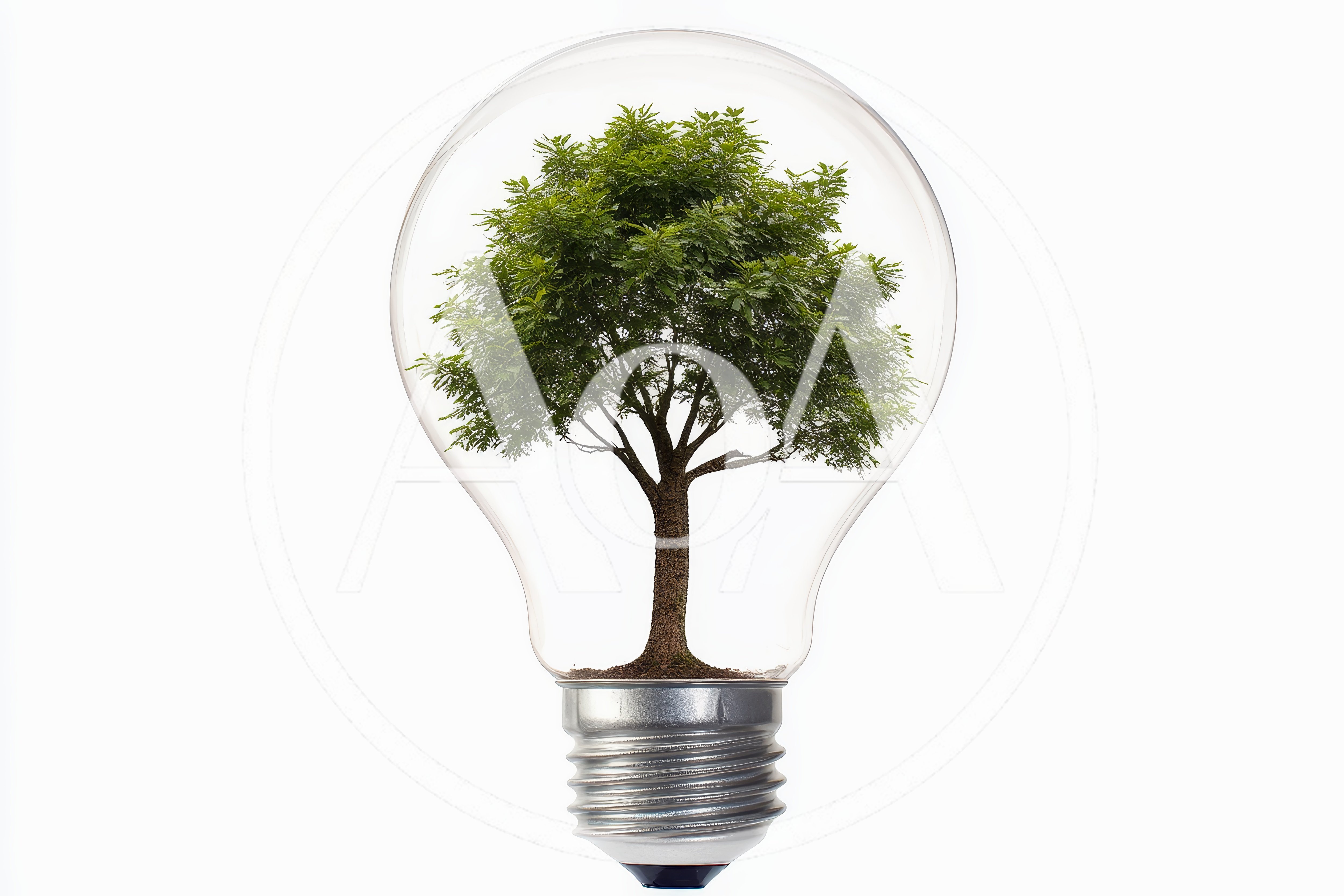 Green Tree Growing Inside A Clear Light Bulb