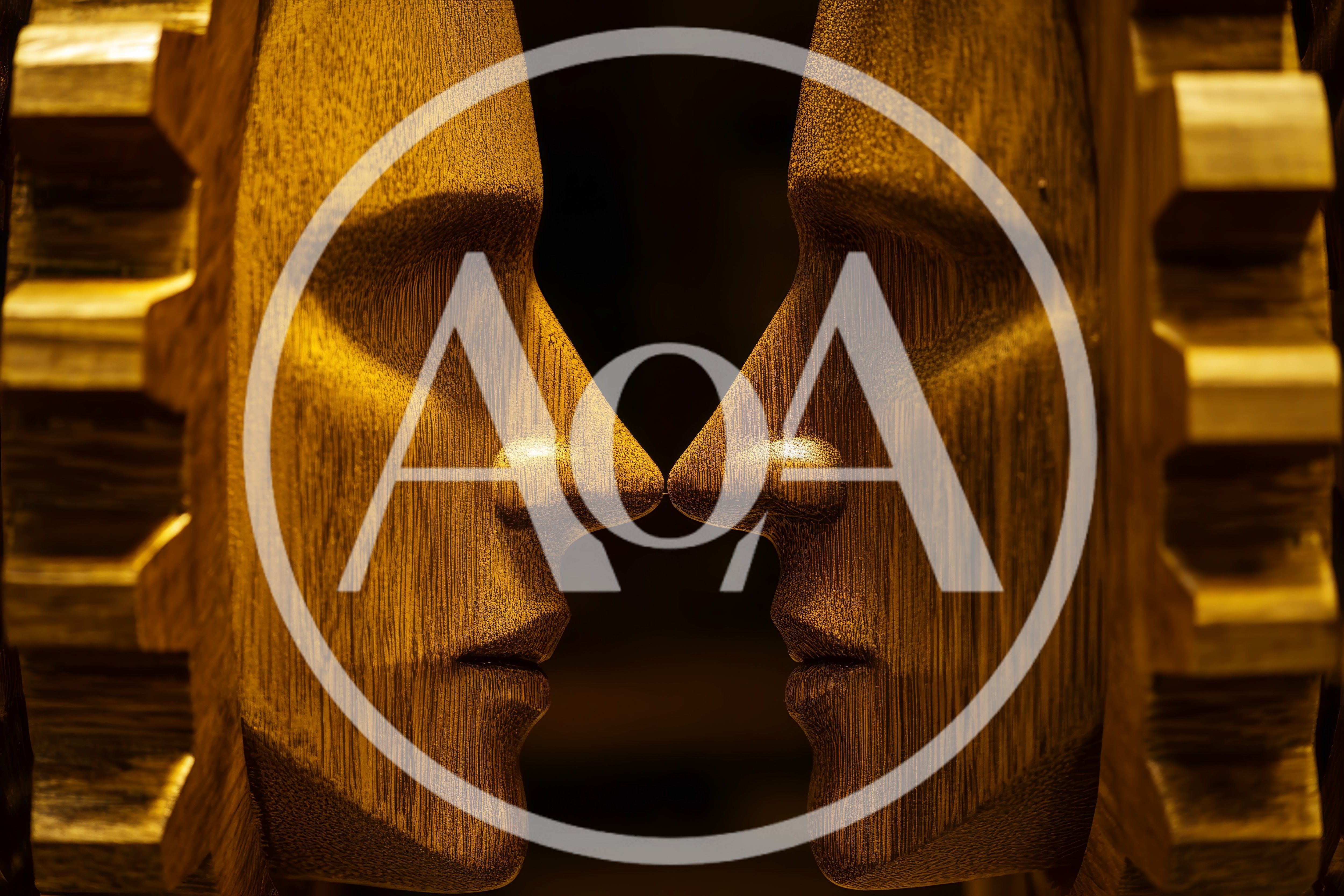 Two Wooden Sculpted Faces Facing Each Other