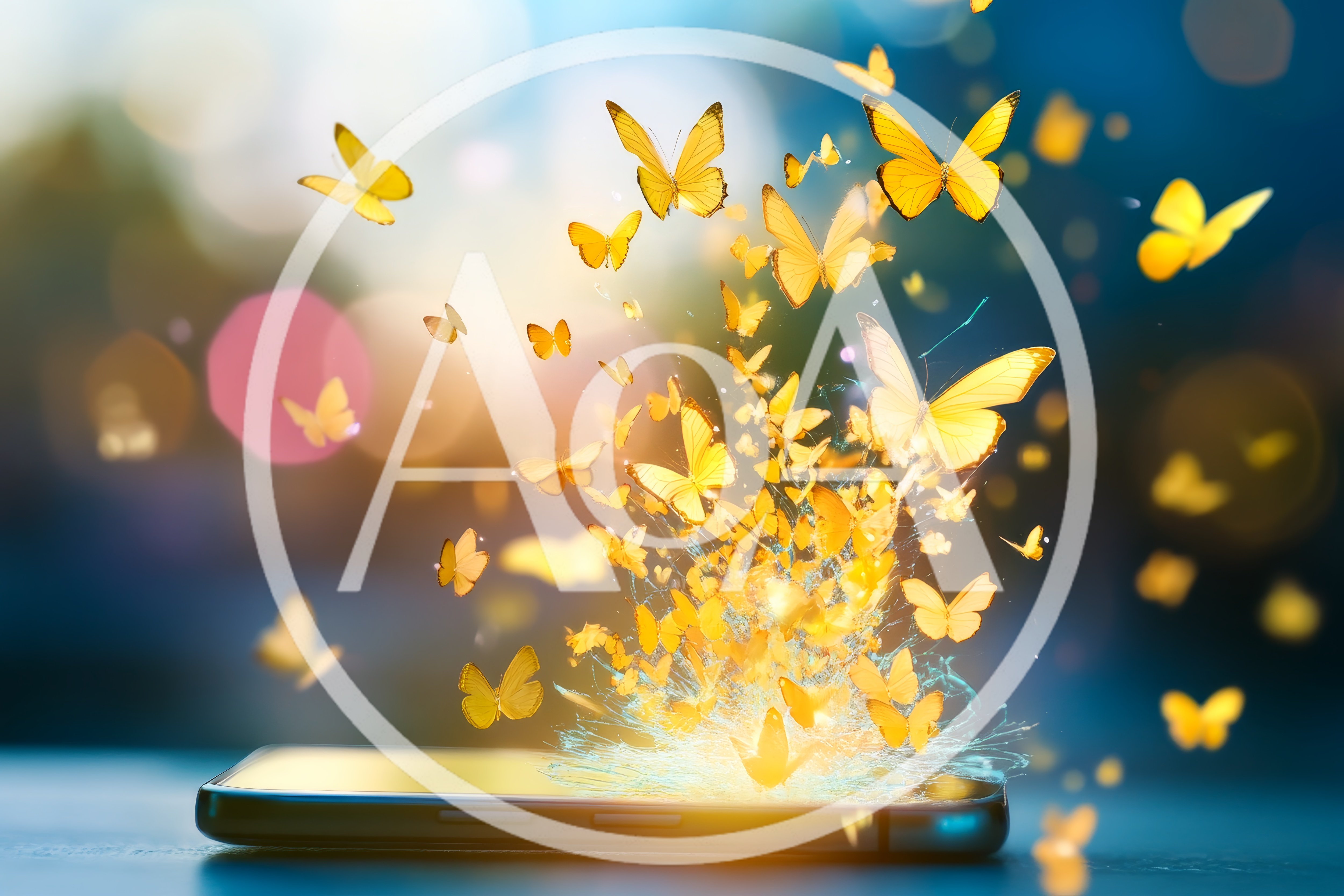 Yellow Butterflies Emerging From A Smartphone Screen