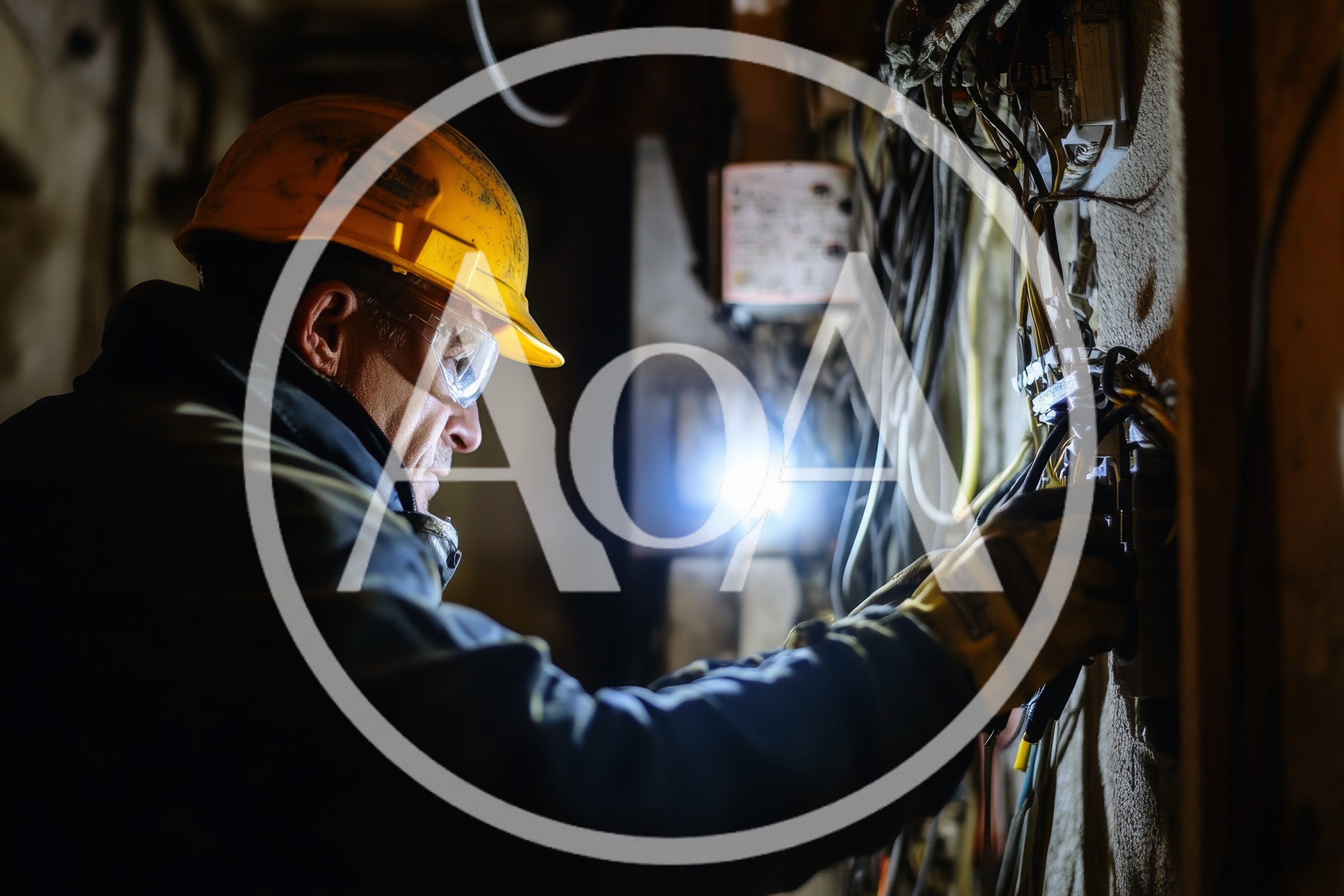 Electrician Working On Complex Wiring In Dimly Lit Room