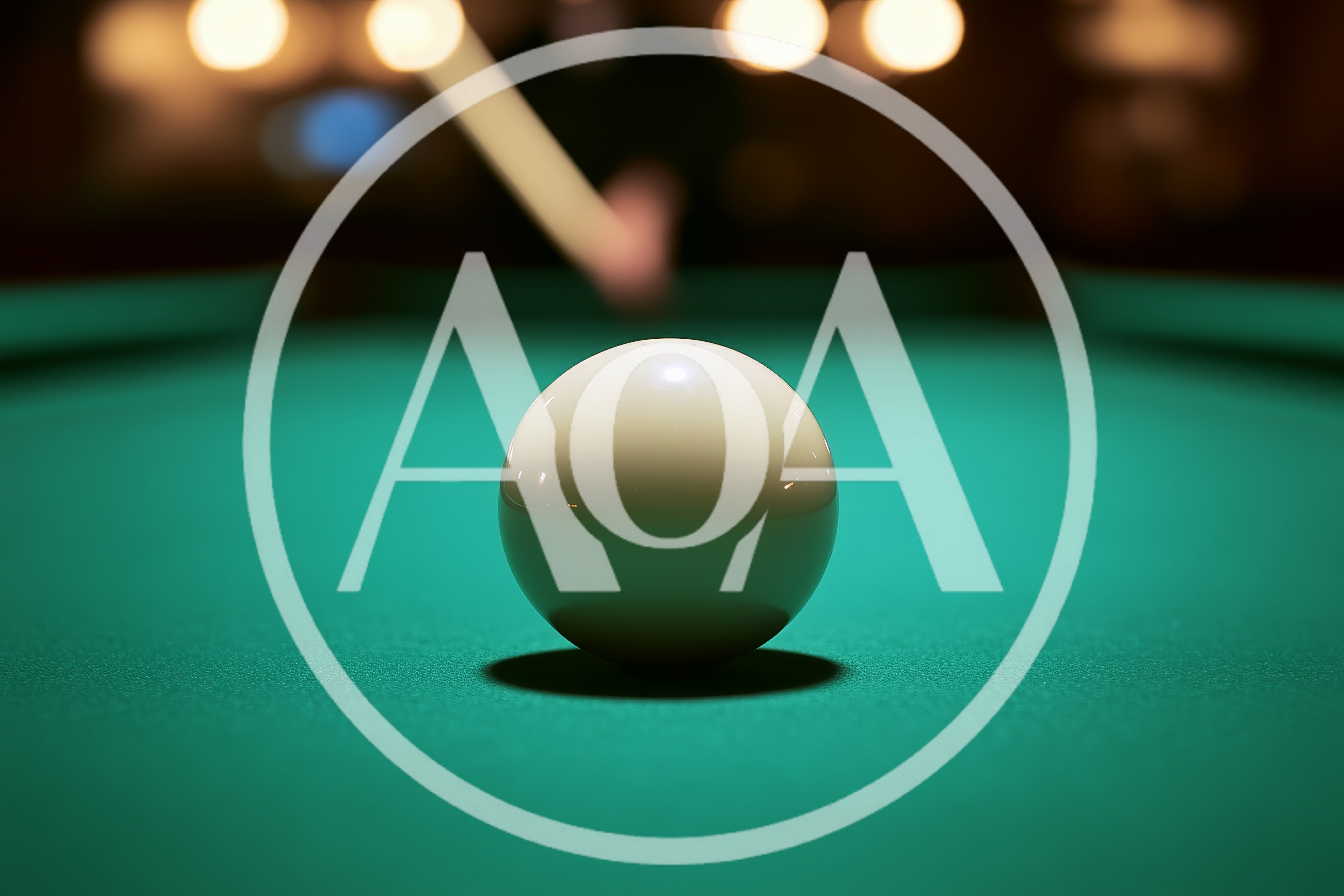 Billiard Cue Striking White Cue Ball On Green Table
