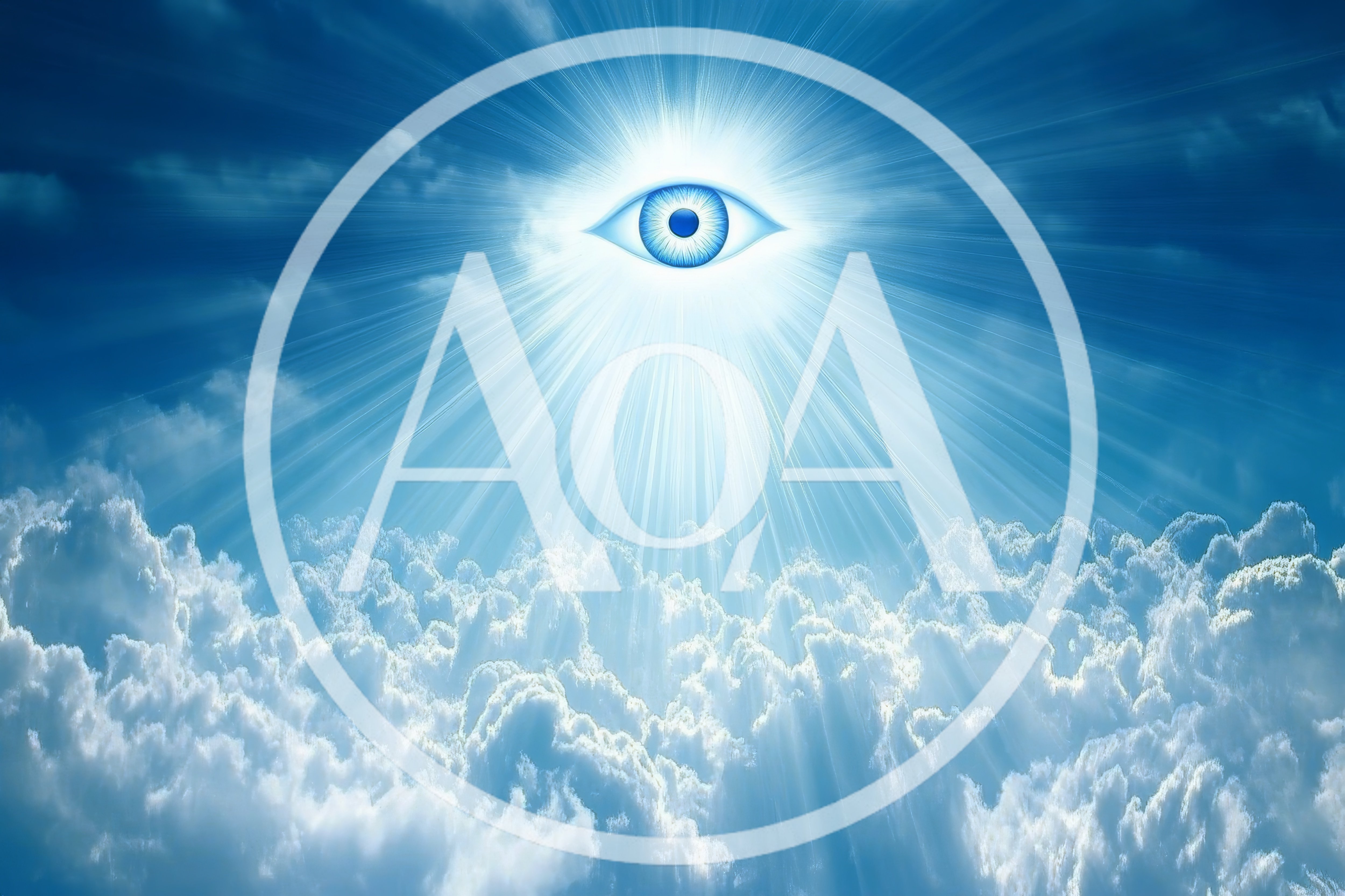 Divine Eye Radiating Light Above Clouds
