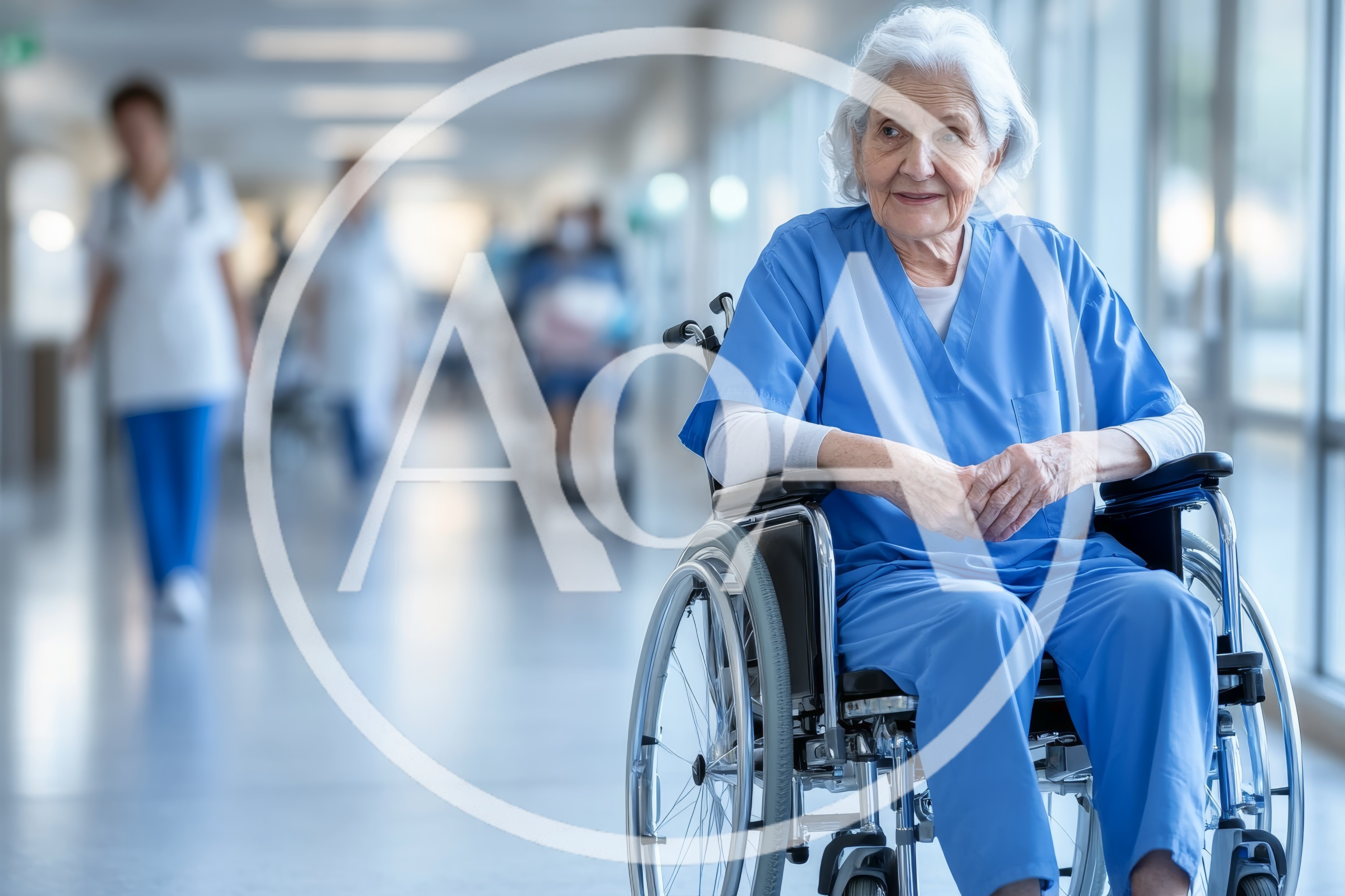 Elderly Female Nurse Sitting In Hospital Wheelchair