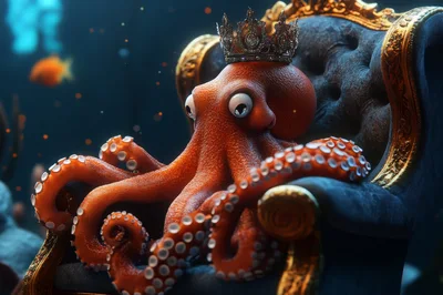 Royal Octopus Sitting On An Ornate Throne