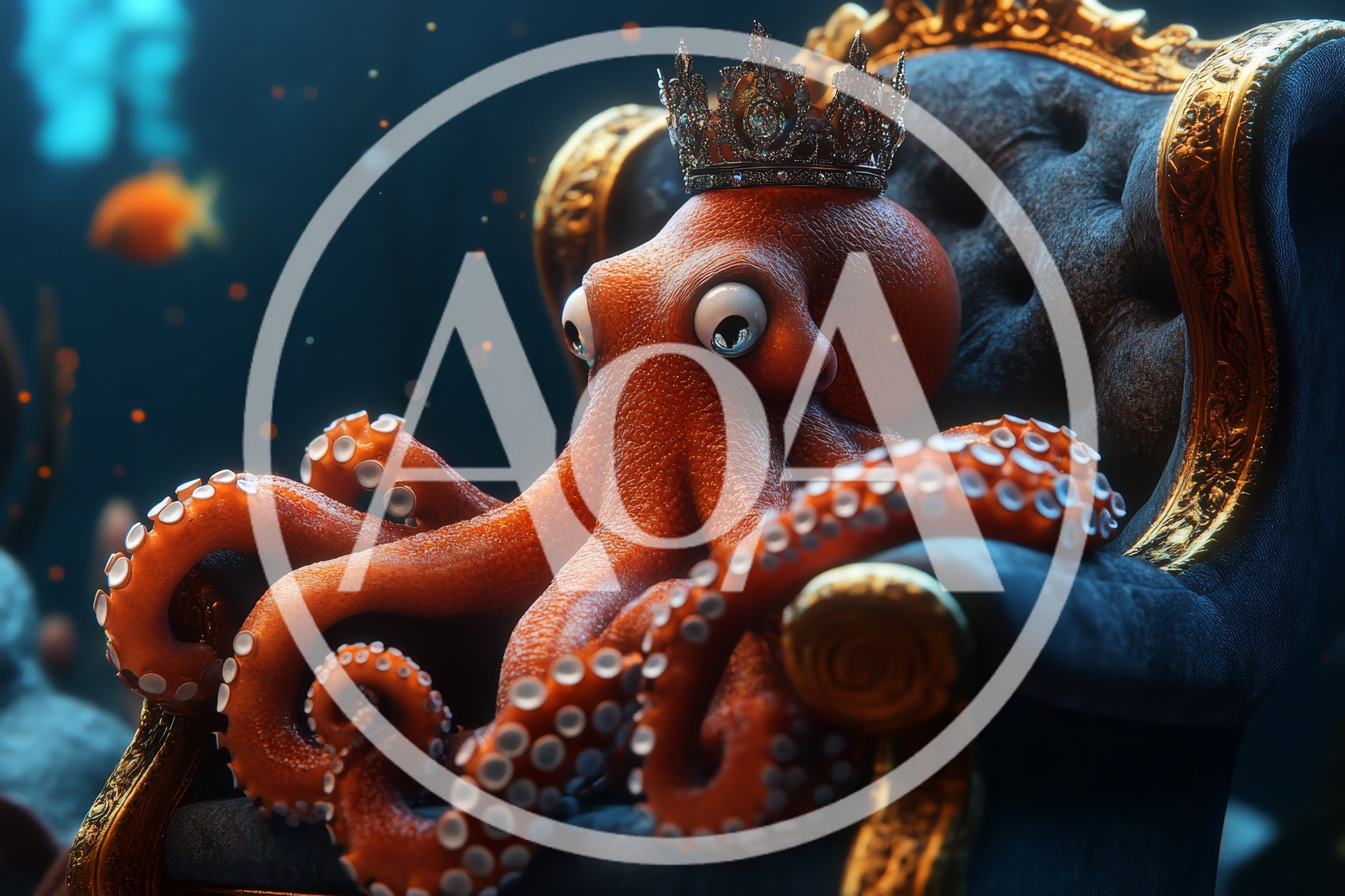 Royal Octopus Sitting On An Ornate Throne