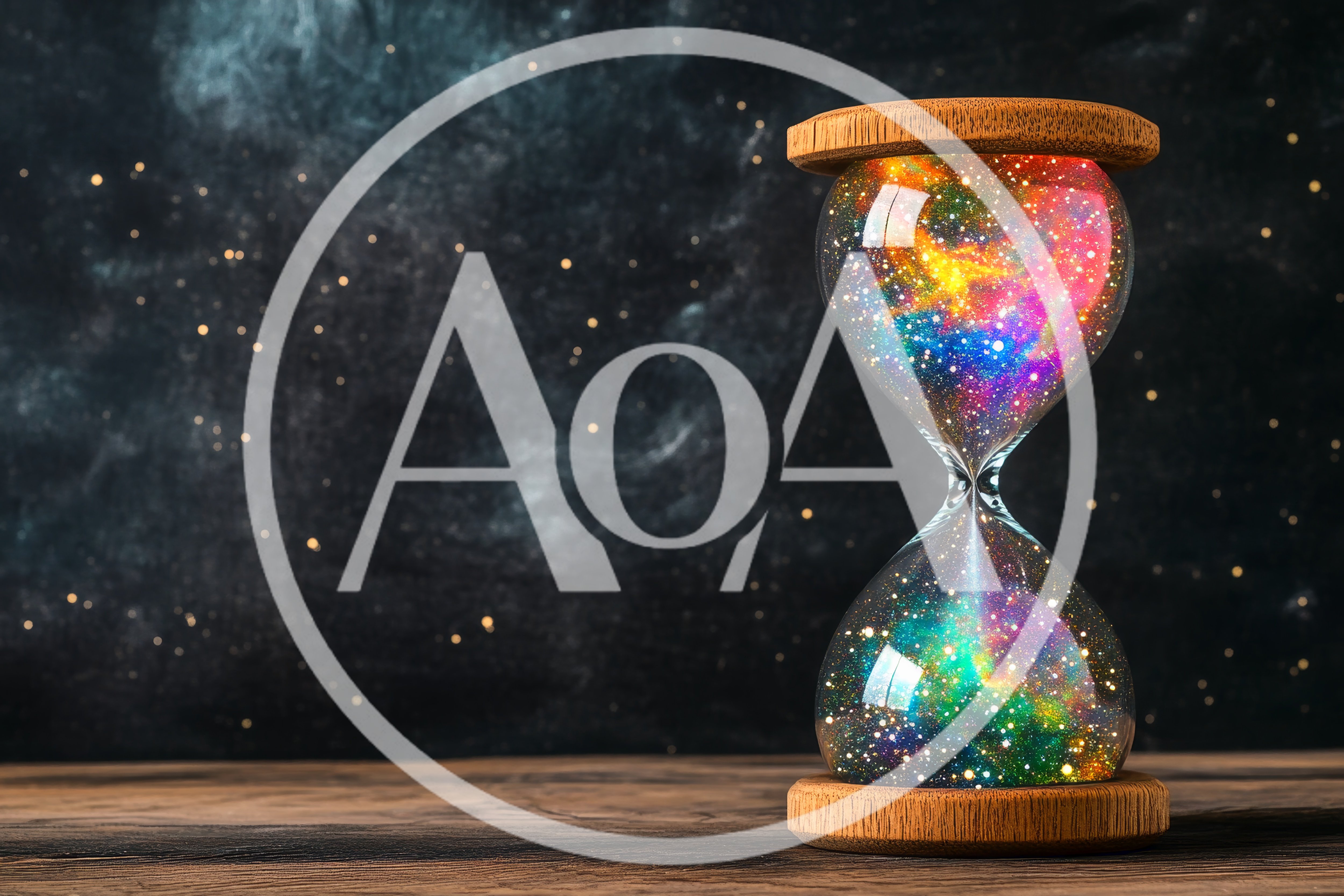 Cosmic Galaxy Hourglass On A Wooden Table