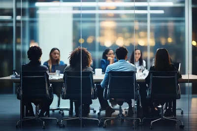 Diverse Business Team In A Late Night Boardroom Meeting