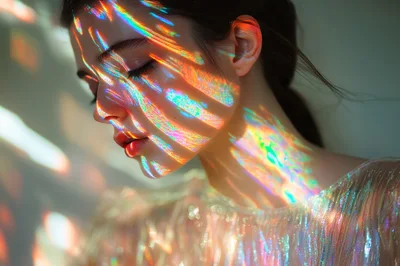 Portrait Of A Woman With Prismatic Light Reflections