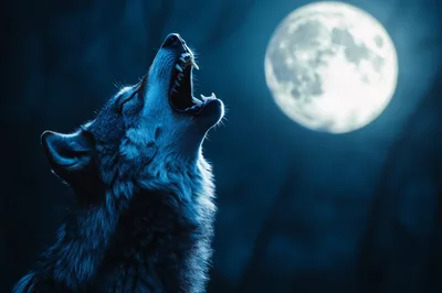 Gray Wolf Howling At The Full Moon