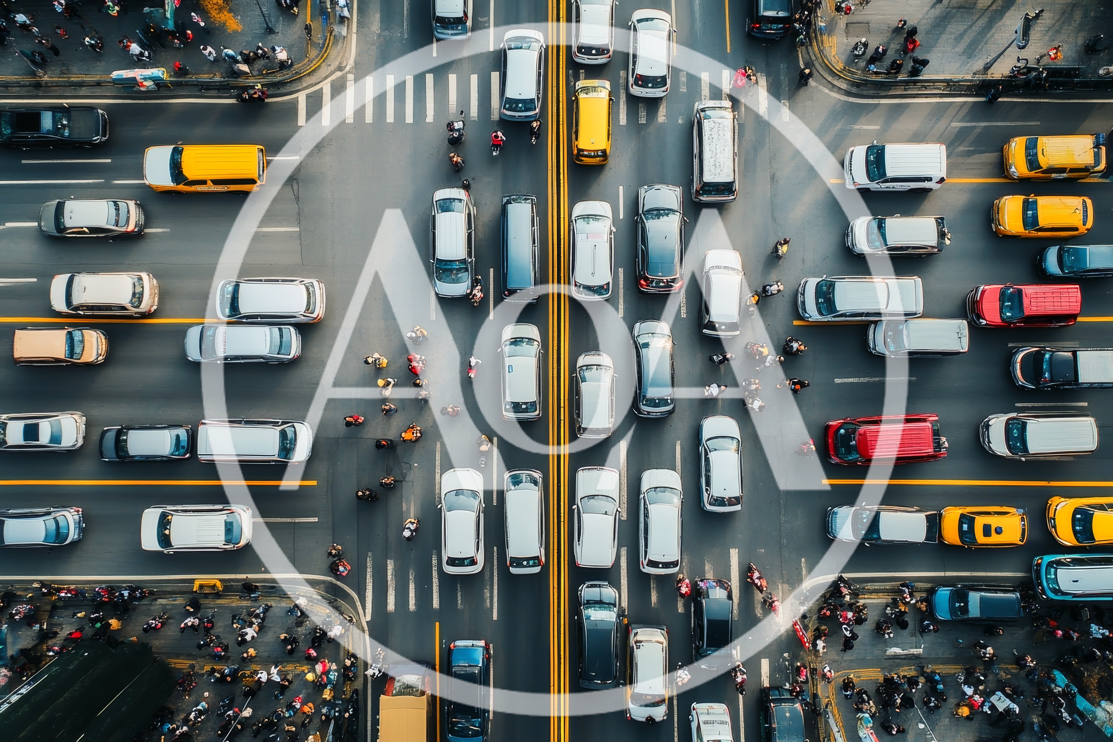 Aerial View Of Busy City Intersection With Traffic