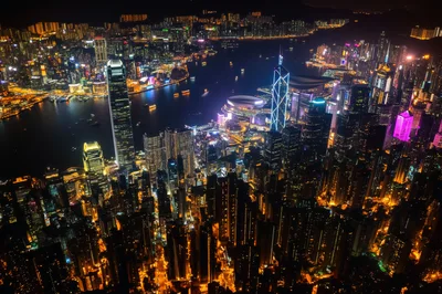Aerial Night View of Hong Kong Skyline